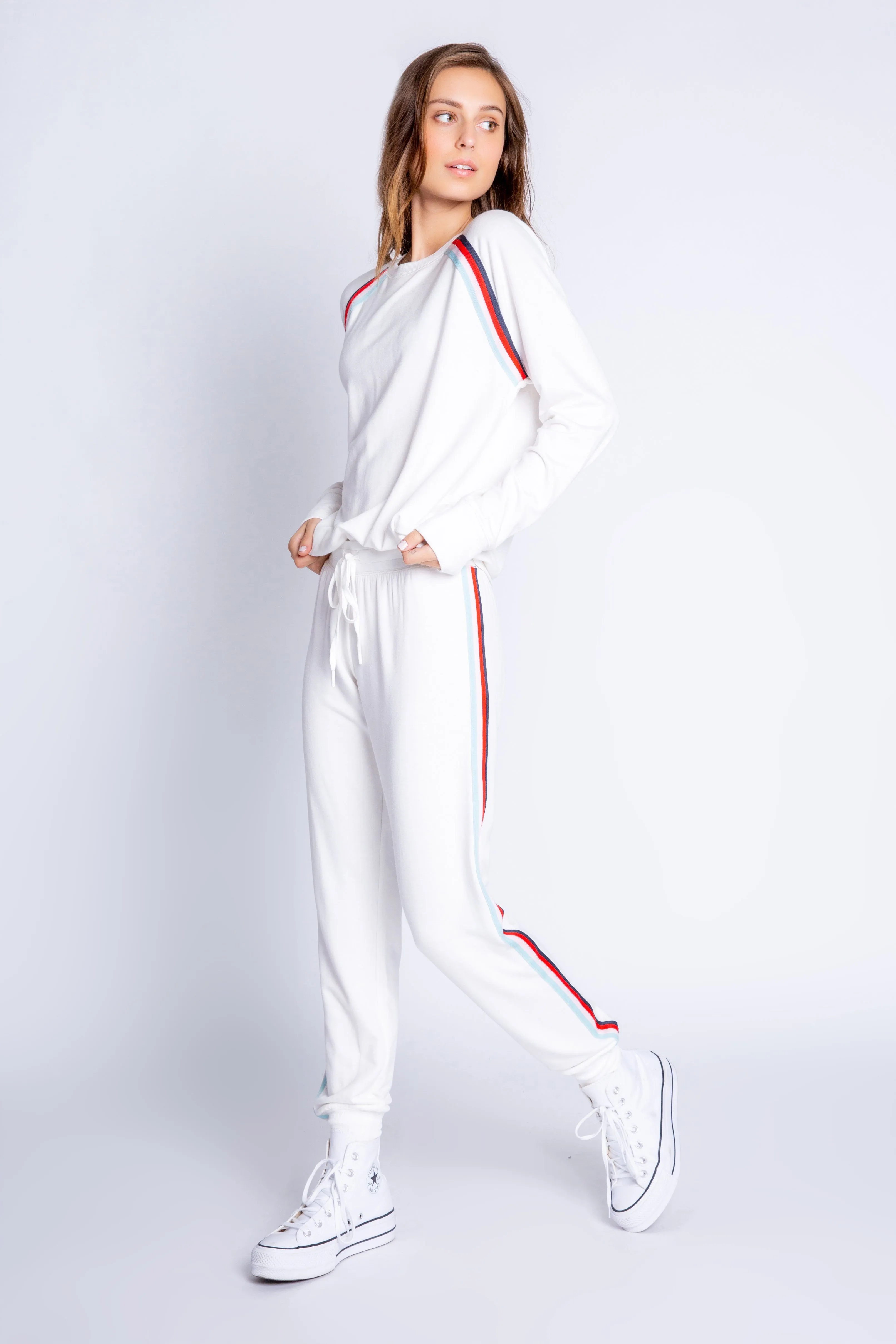 PJ Salvage Morning Waffles Banded Pant with Stripes- Ivory