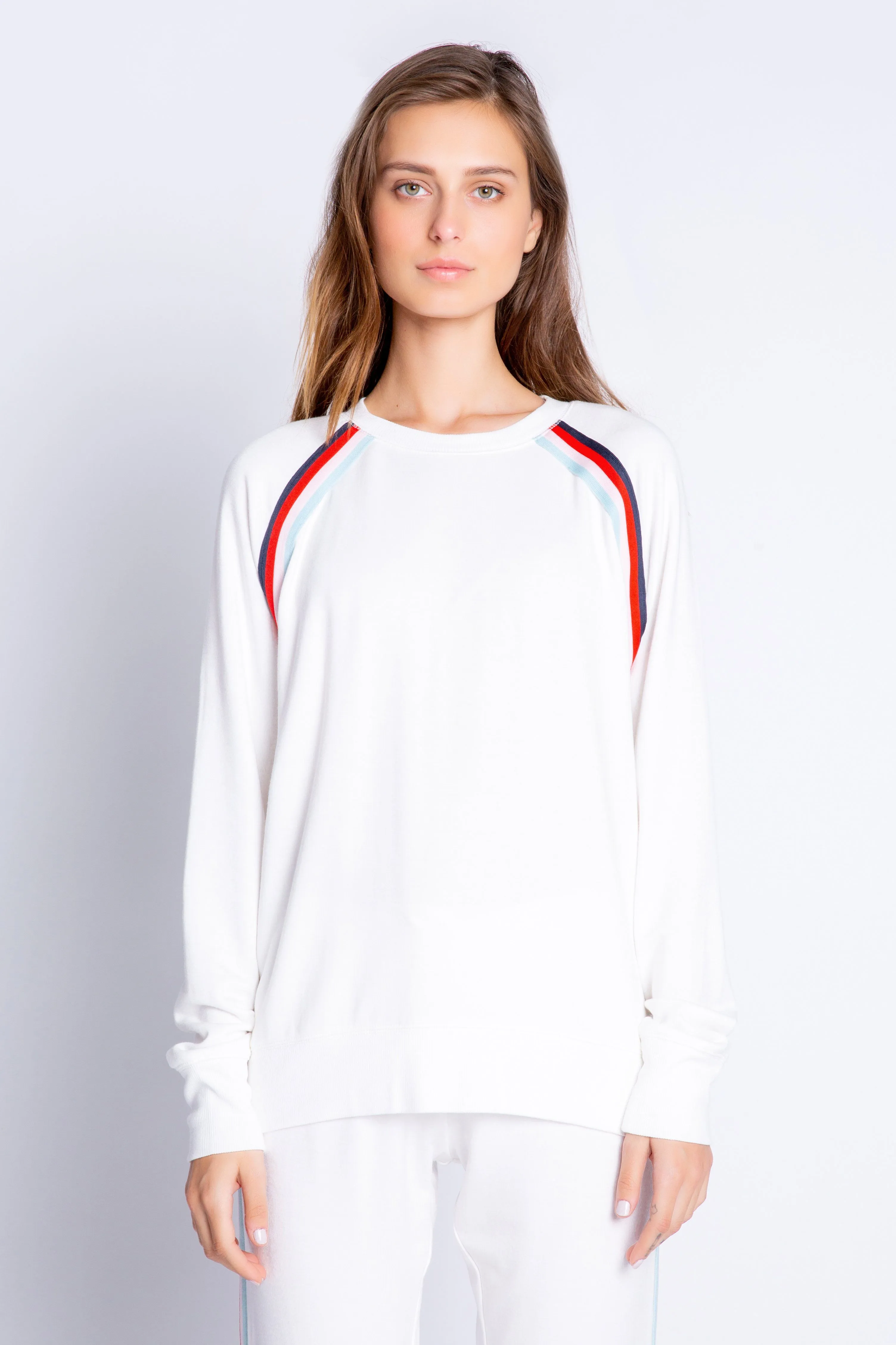 PJ Salvage Morning Waffles Long Sleeve Top with Stripes- Ivory