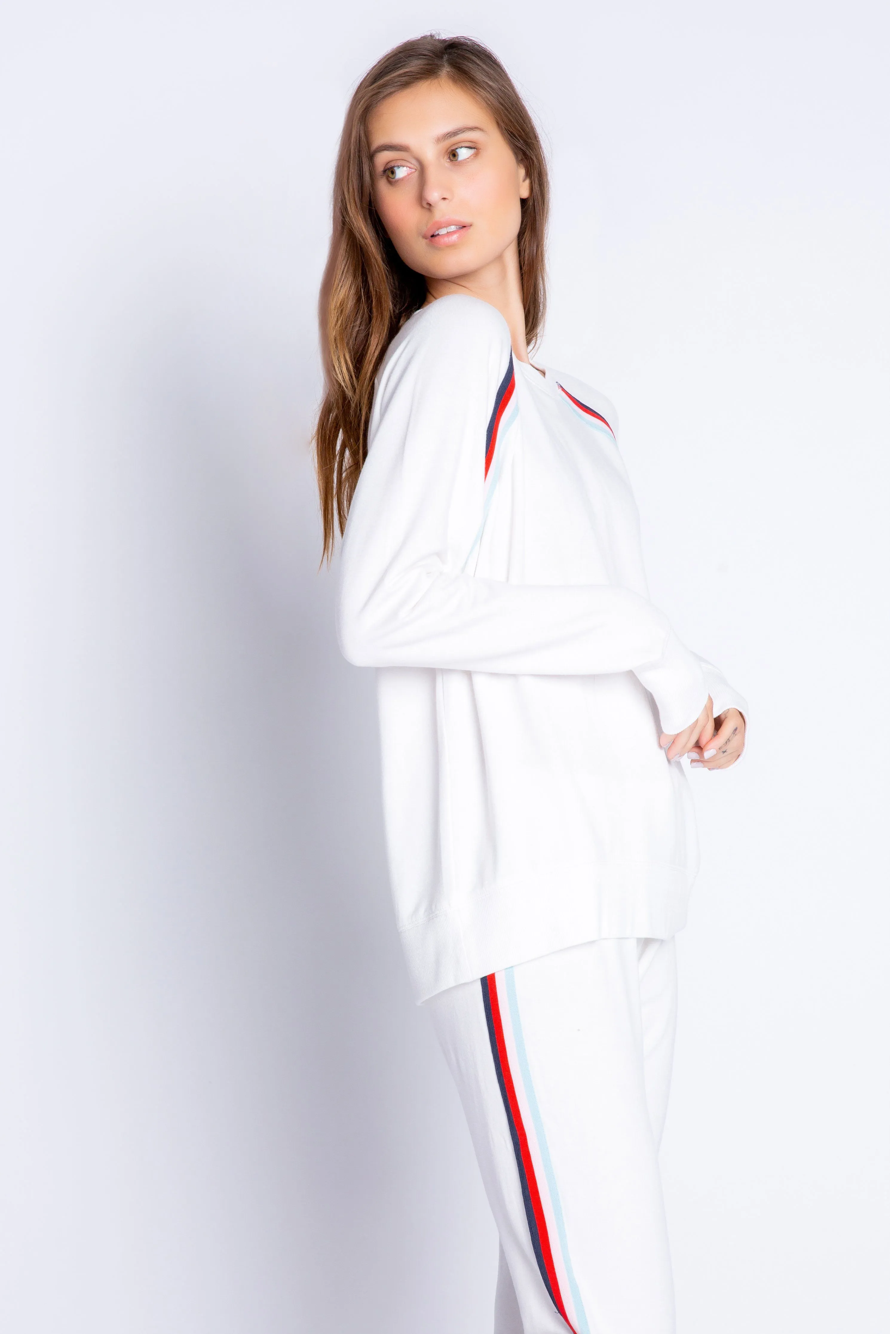 PJ Salvage Morning Waffles Long Sleeve Top with Stripes- Ivory
