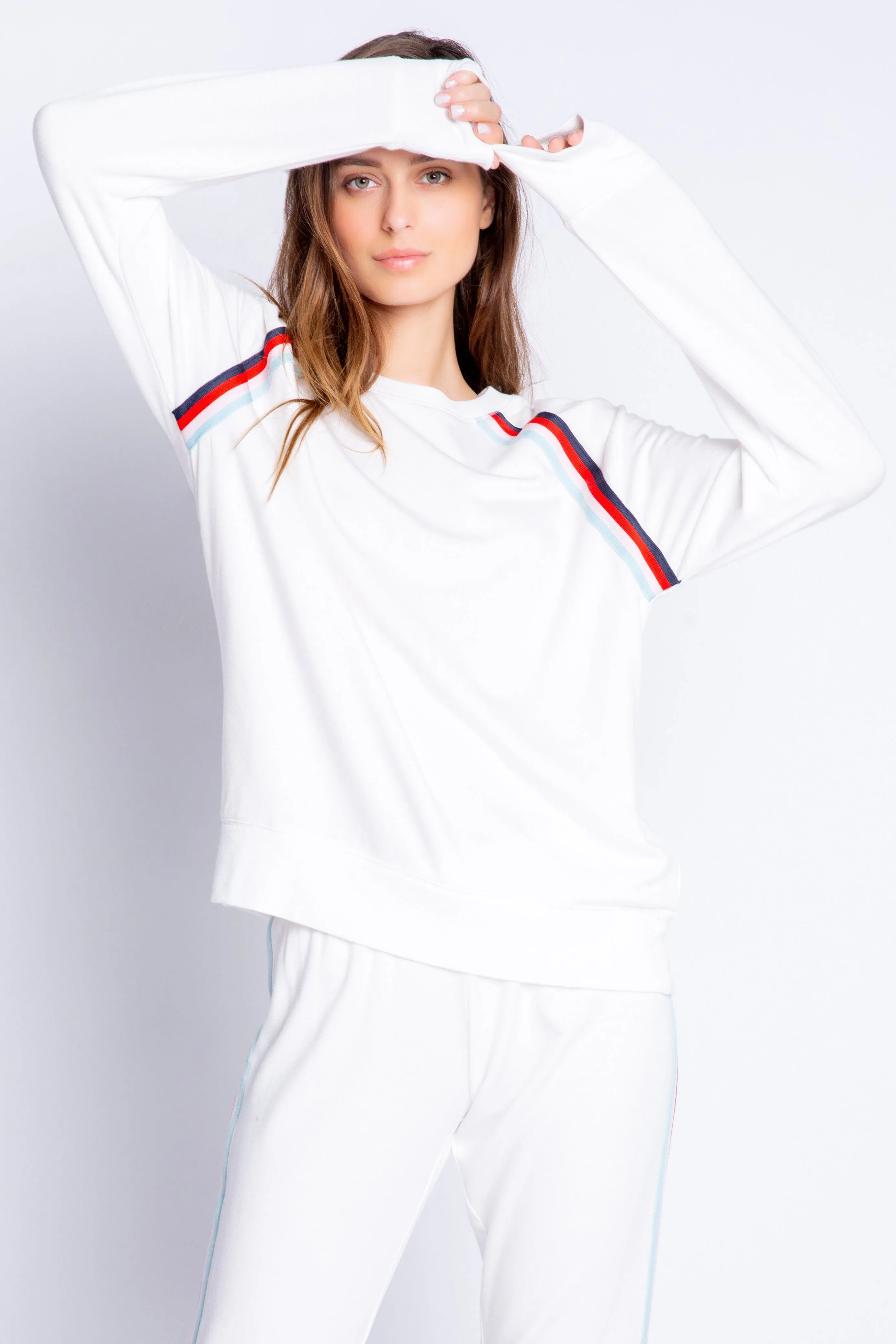 PJ Salvage Morning Waffles Long Sleeve Top with Stripes- Ivory