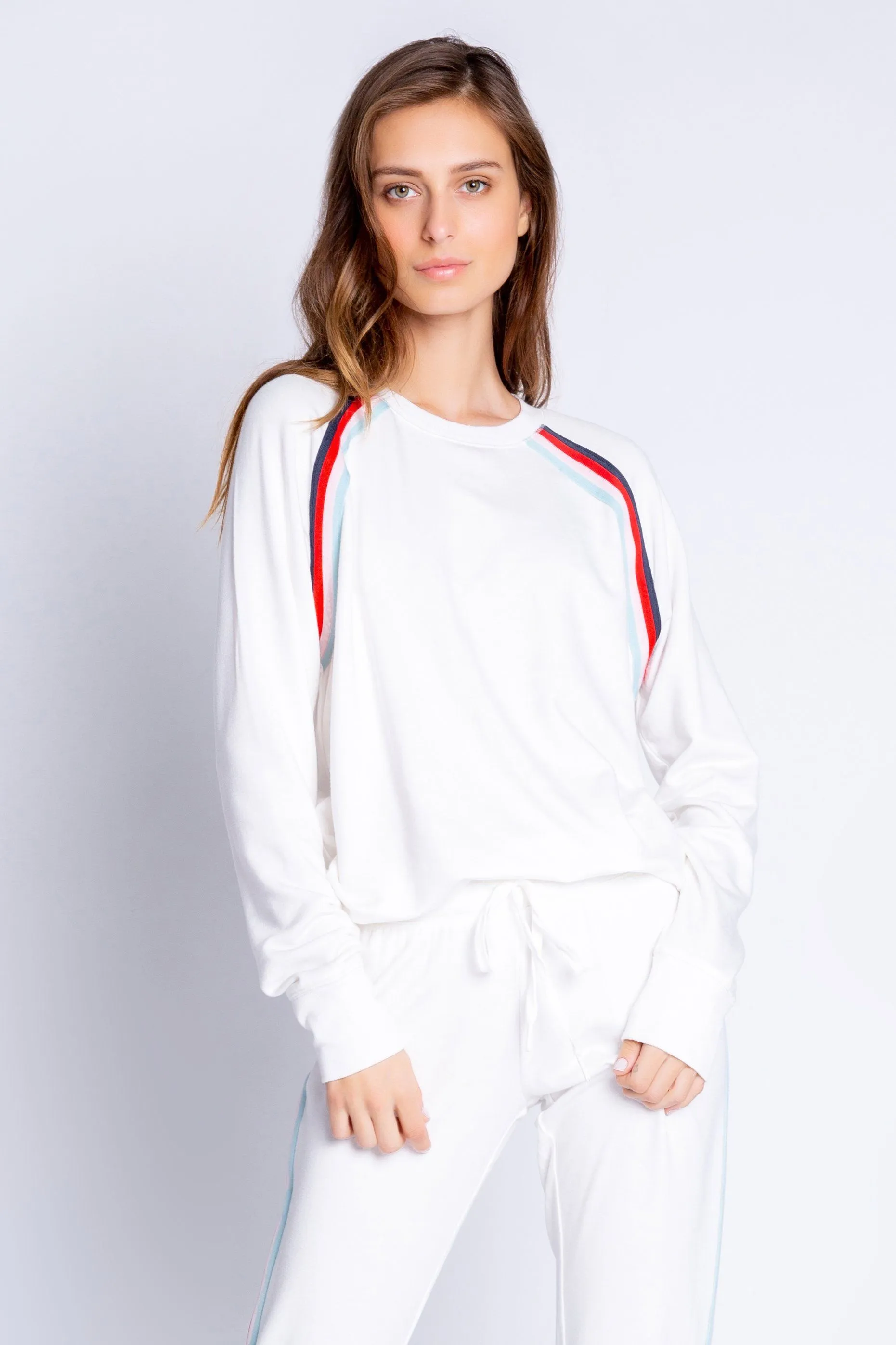 PJ Salvage Morning Waffles Long Sleeve Top with Stripes- Ivory