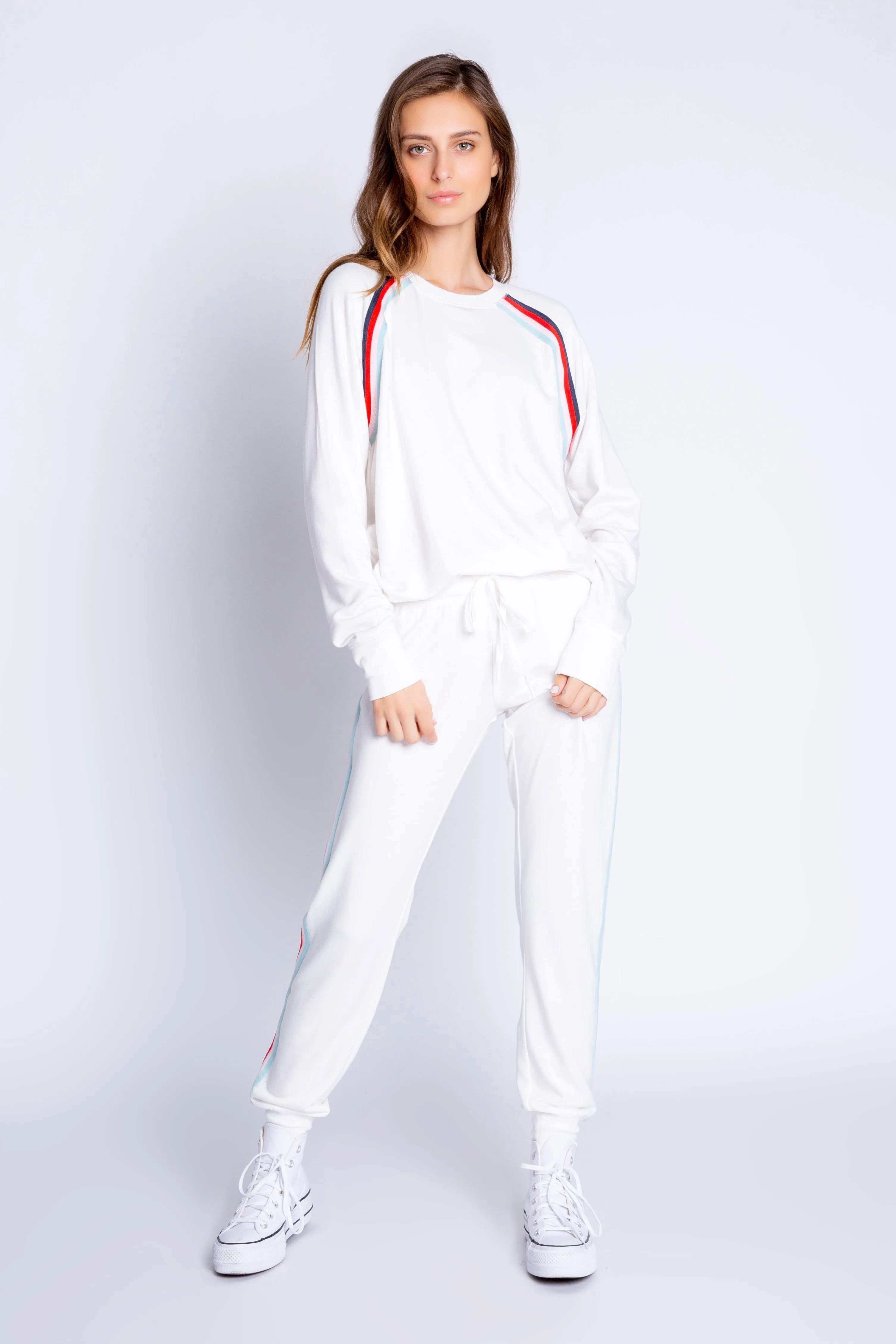 PJ Salvage Morning Waffles Long Sleeve Top with Stripes- Ivory