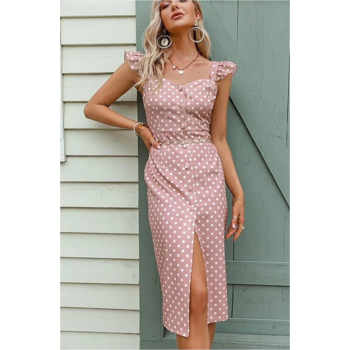 POLKA DOT PRINT SLIM ELEGANT PARTY DRESS