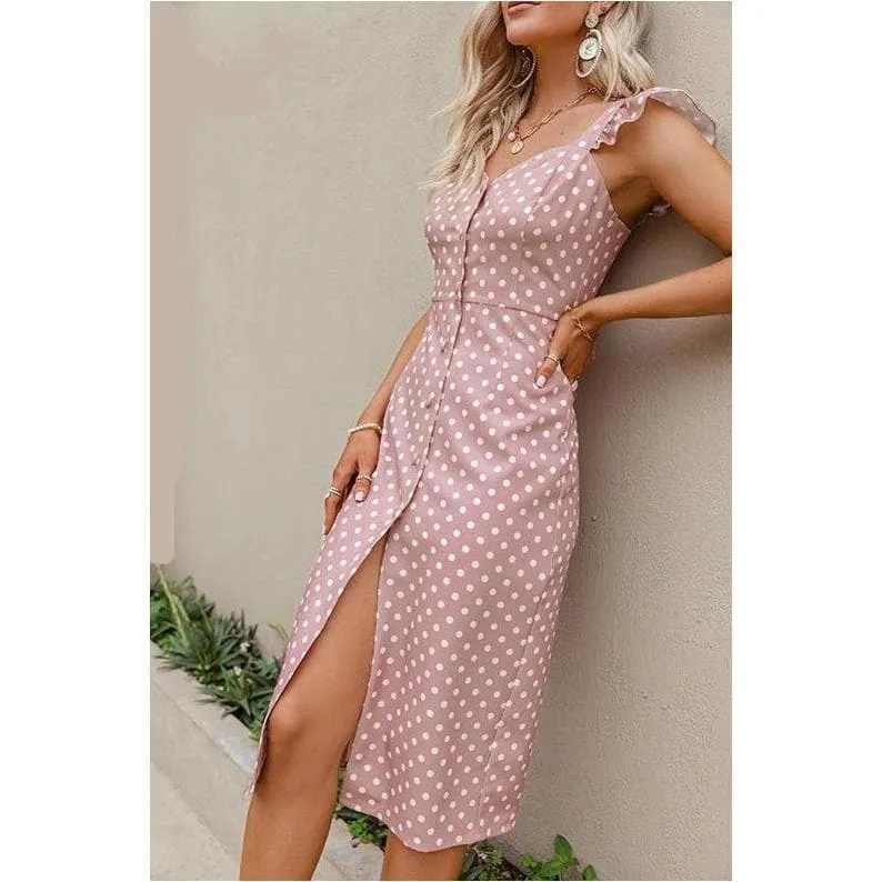POLKA DOT PRINT SLIM ELEGANT PARTY DRESS