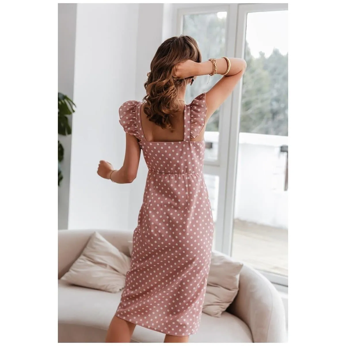 POLKA DOT PRINT SLIM ELEGANT PARTY DRESS