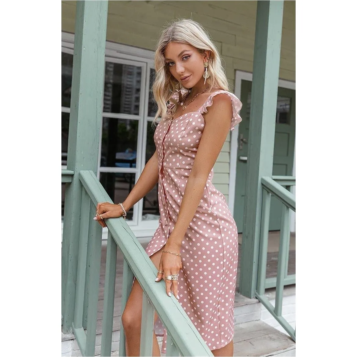 POLKA DOT PRINT SLIM ELEGANT PARTY DRESS