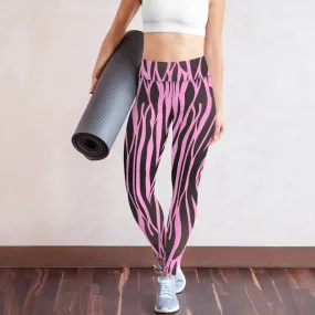 Purple and black stripe printed high waist leggings with pockets