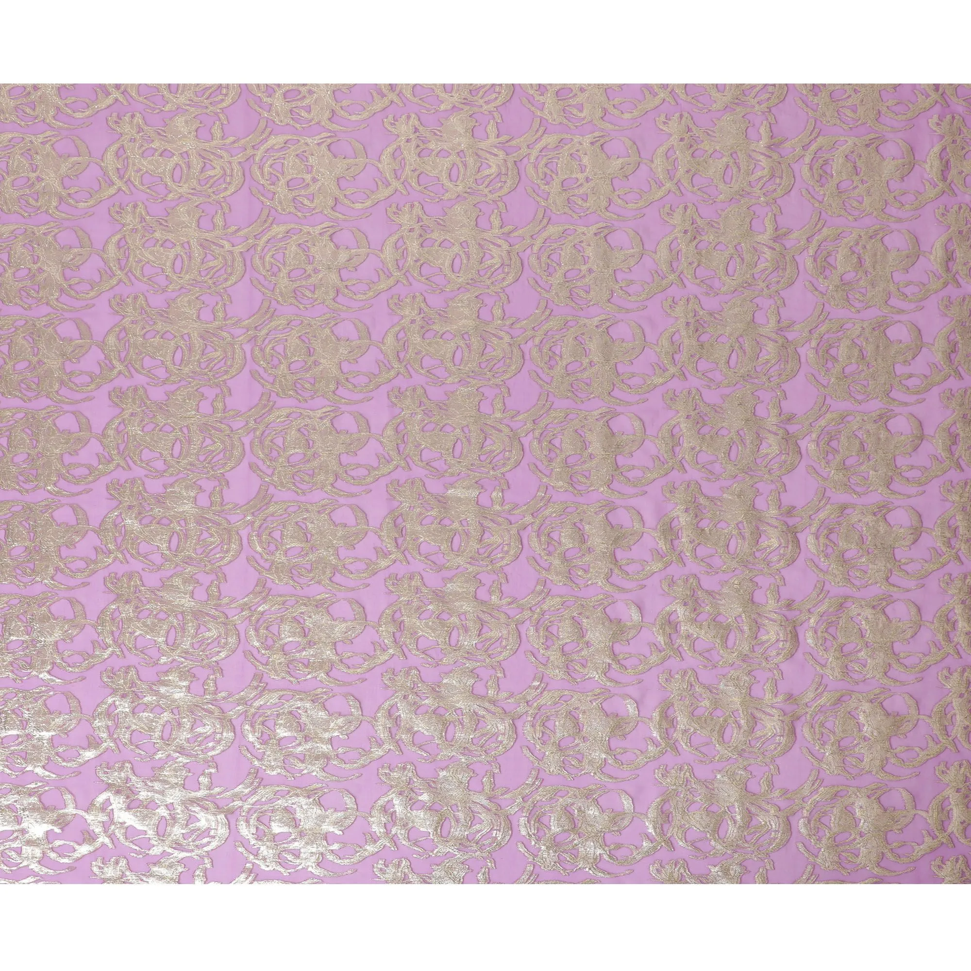 Purple Premium pure silk chiffon fabric with gold metallic lurex in abstract design-D17221