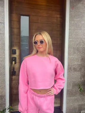 "Twin Flame" Pink Cropped Crewneck Sweatshirt