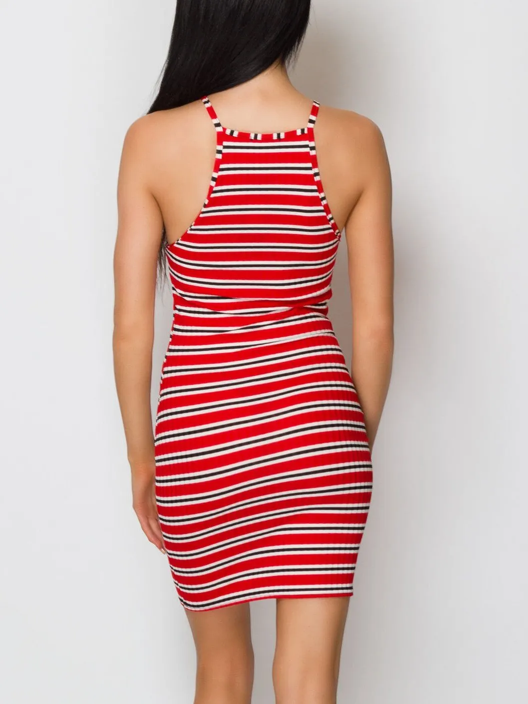 Red Stripe Ribbed Dress