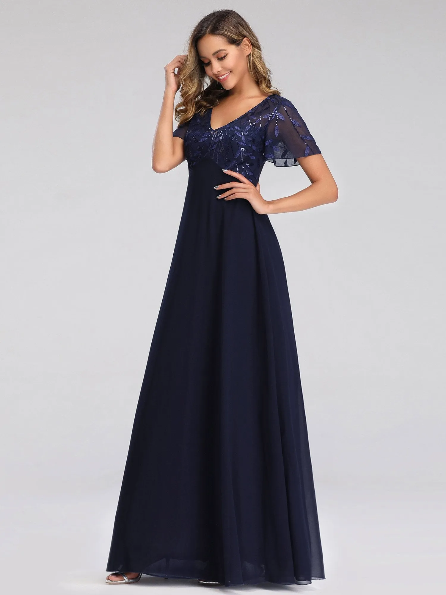 Shannon sequin leaf patterned chiffon mother of the groom dress