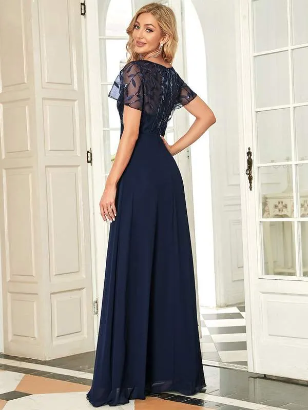 Shannon sequin leaf patterned chiffon mother of the groom dress
