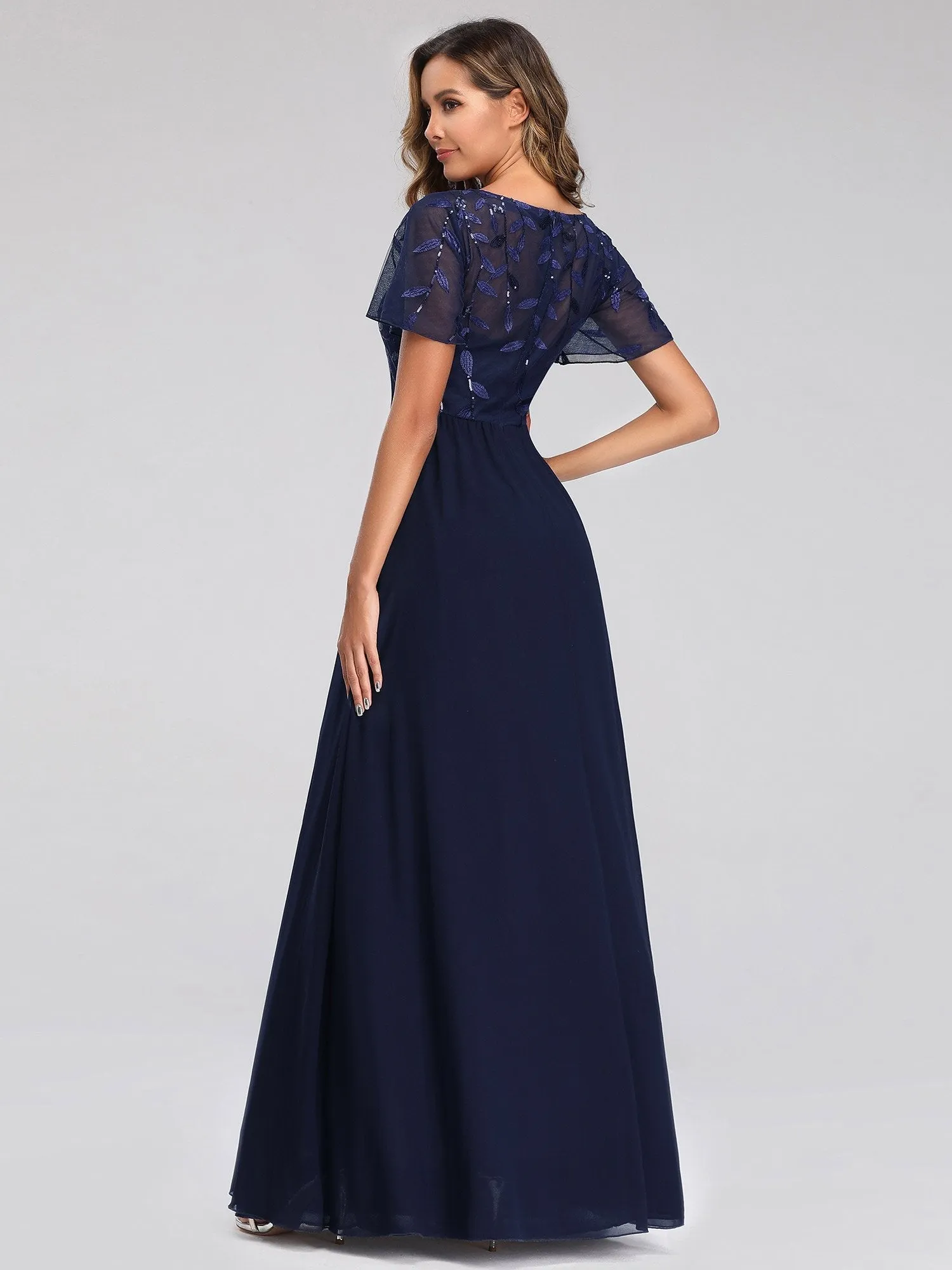 Shannon sequin leaf patterned chiffon mother of the groom dress