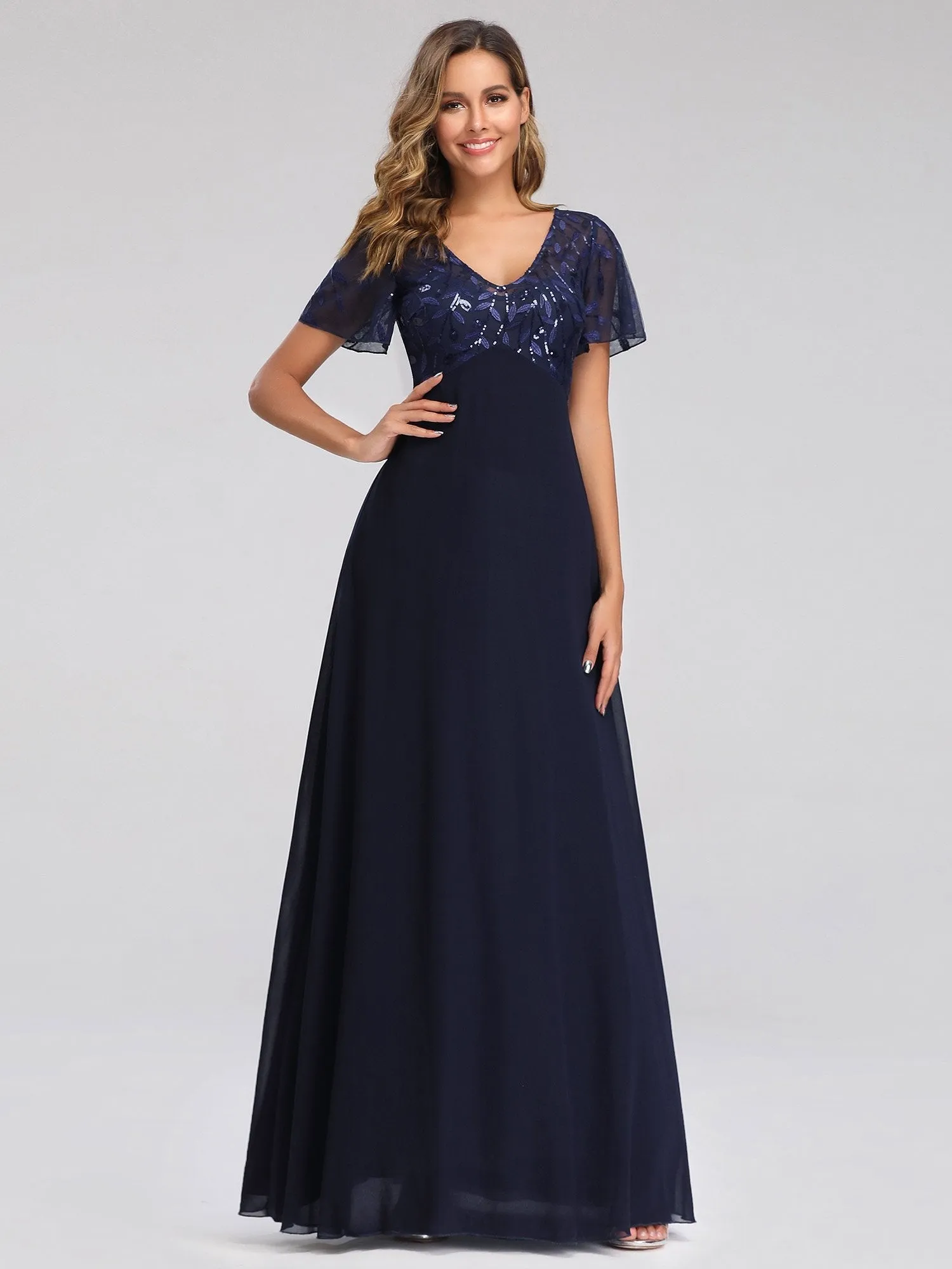Shannon sequin leaf patterned chiffon mother of the groom dress