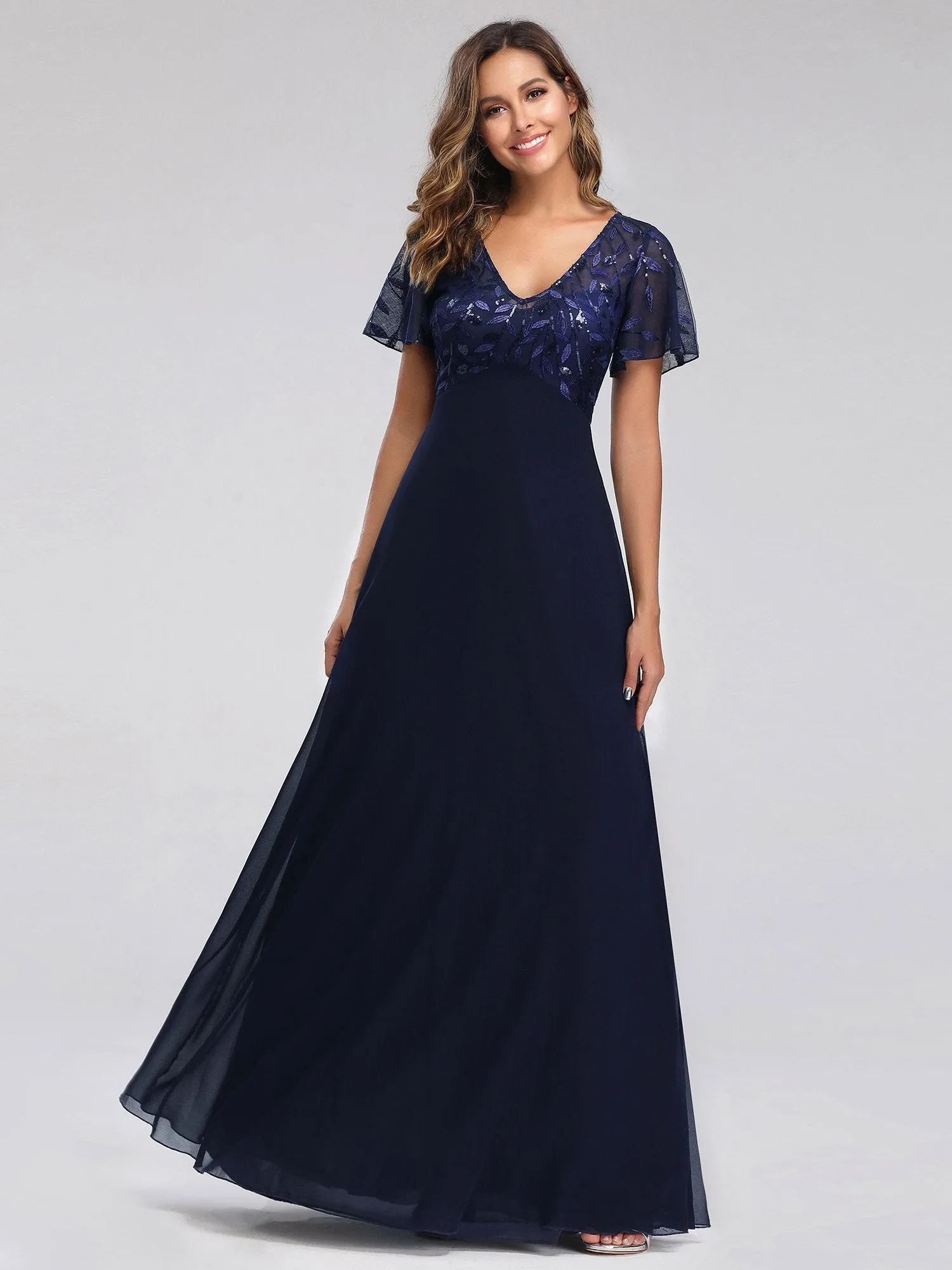 Shannon sequin leaf patterned chiffon mother of the groom dress