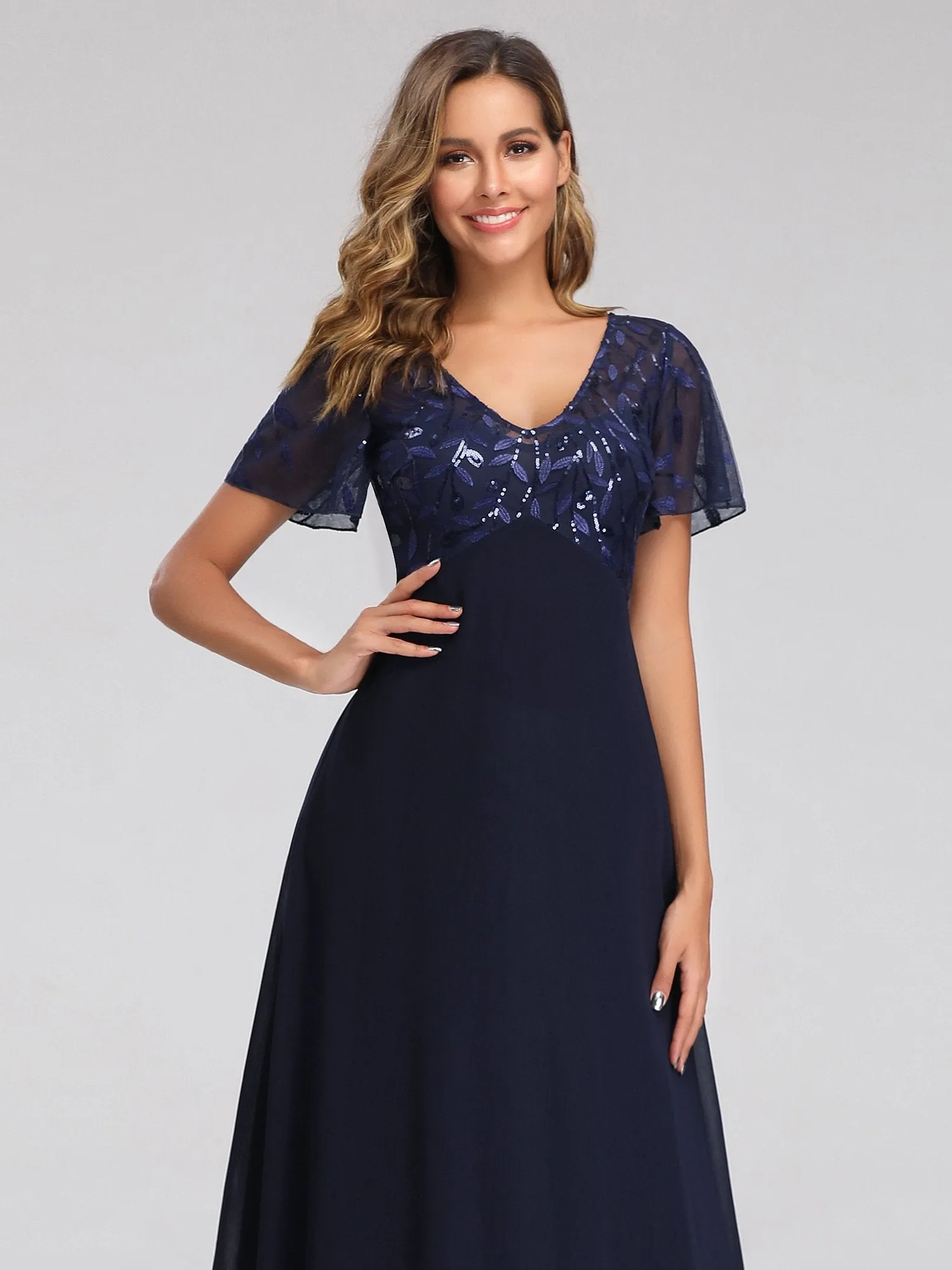 Shannon sequin leaf patterned chiffon mother of the groom dress