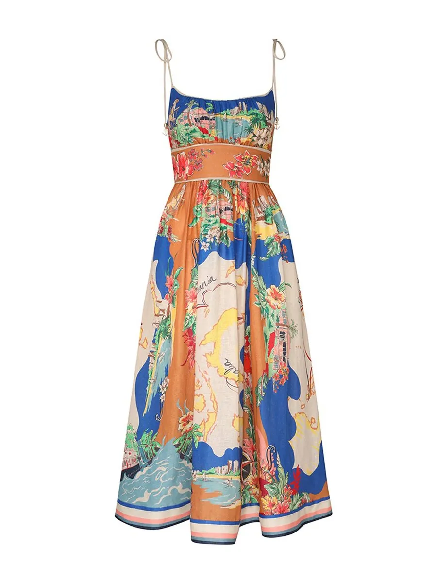 Sleeveless Graffiti Print Sling Dress