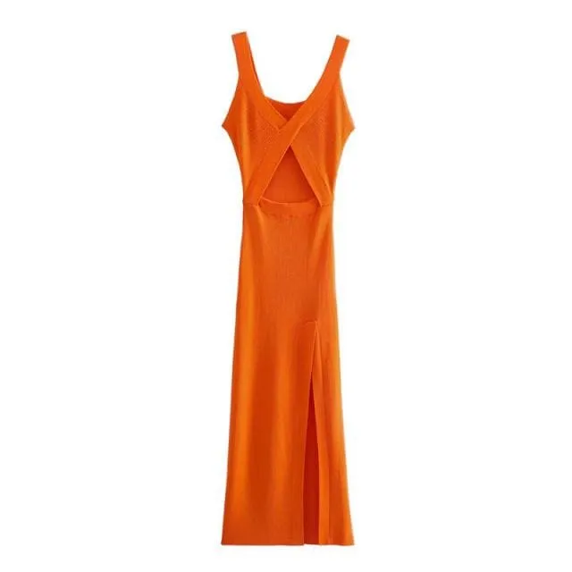 STRETCH TIGHT V-NECK HOLLOW DRESS