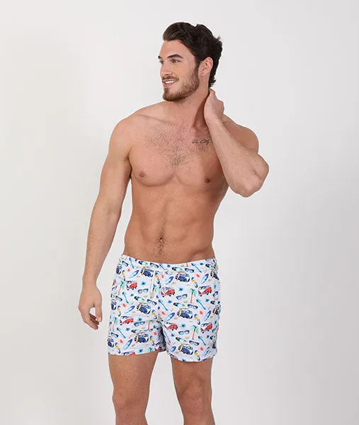 Surf City Print Swim Trunks
