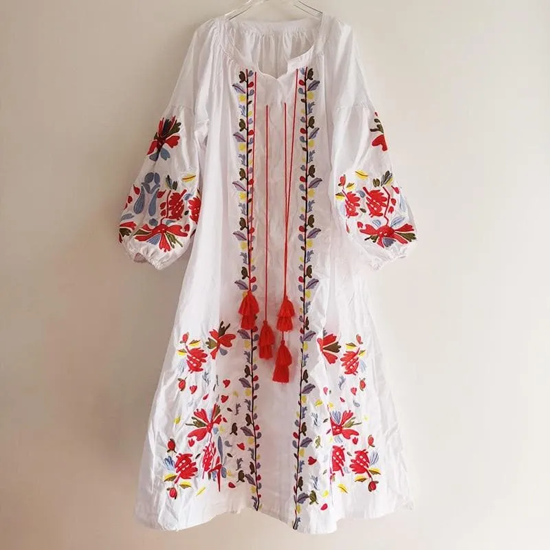 Tassel Embellished Tie Waist Maxi Dress