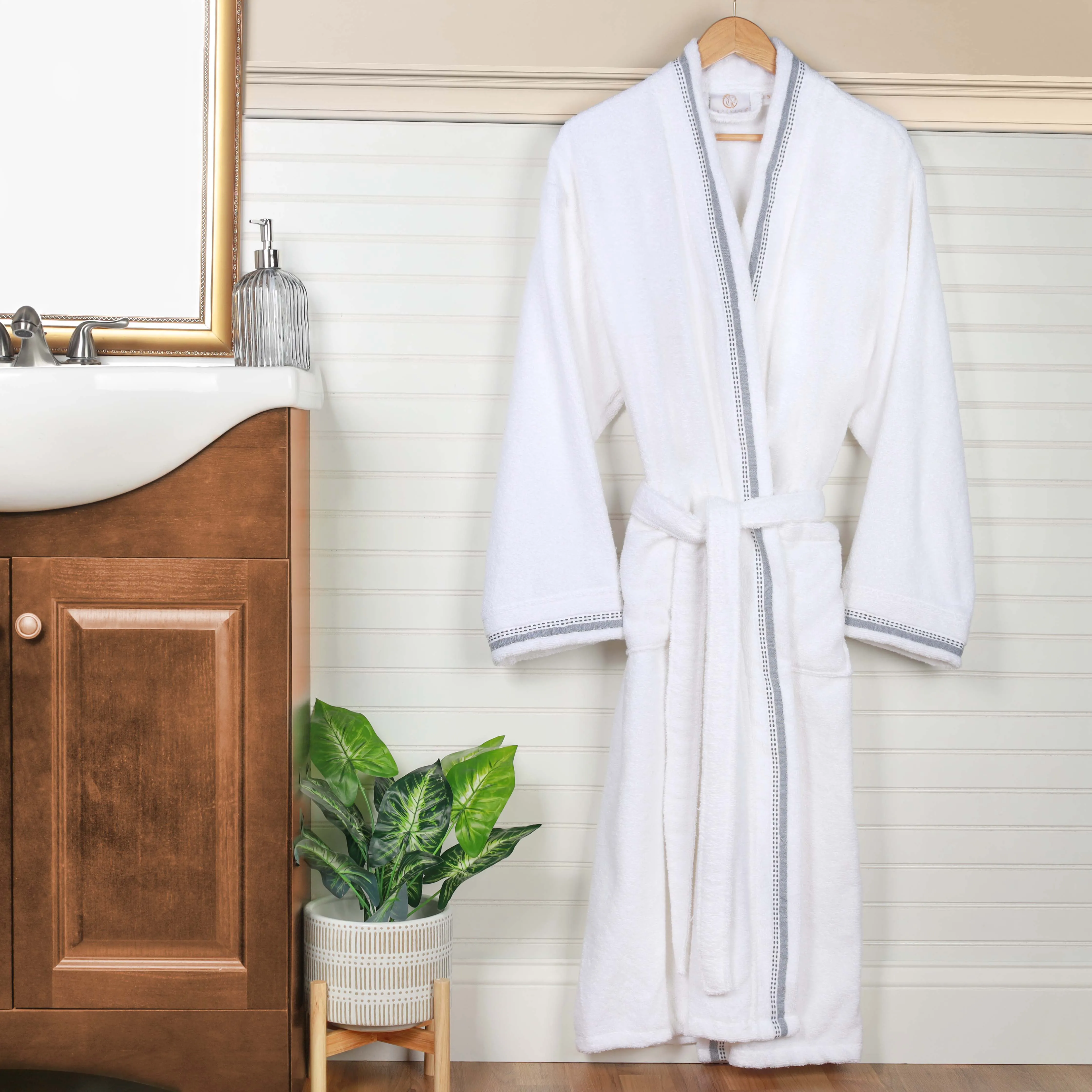 Tinsel Unisex Cotton Terry Kimono Bathrobe with Embroidery