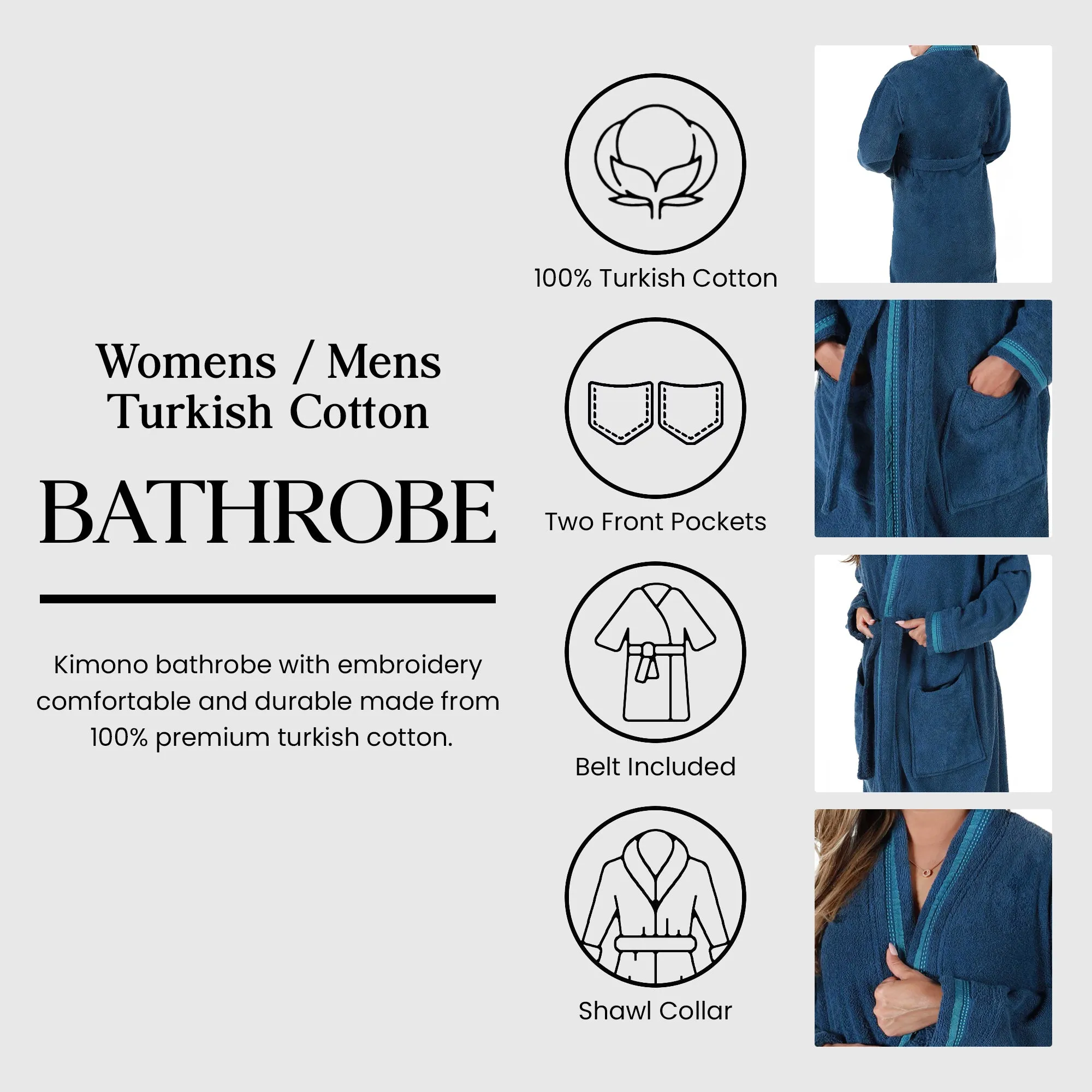 Tinsel Unisex Cotton Terry Kimono Bathrobe with Embroidery