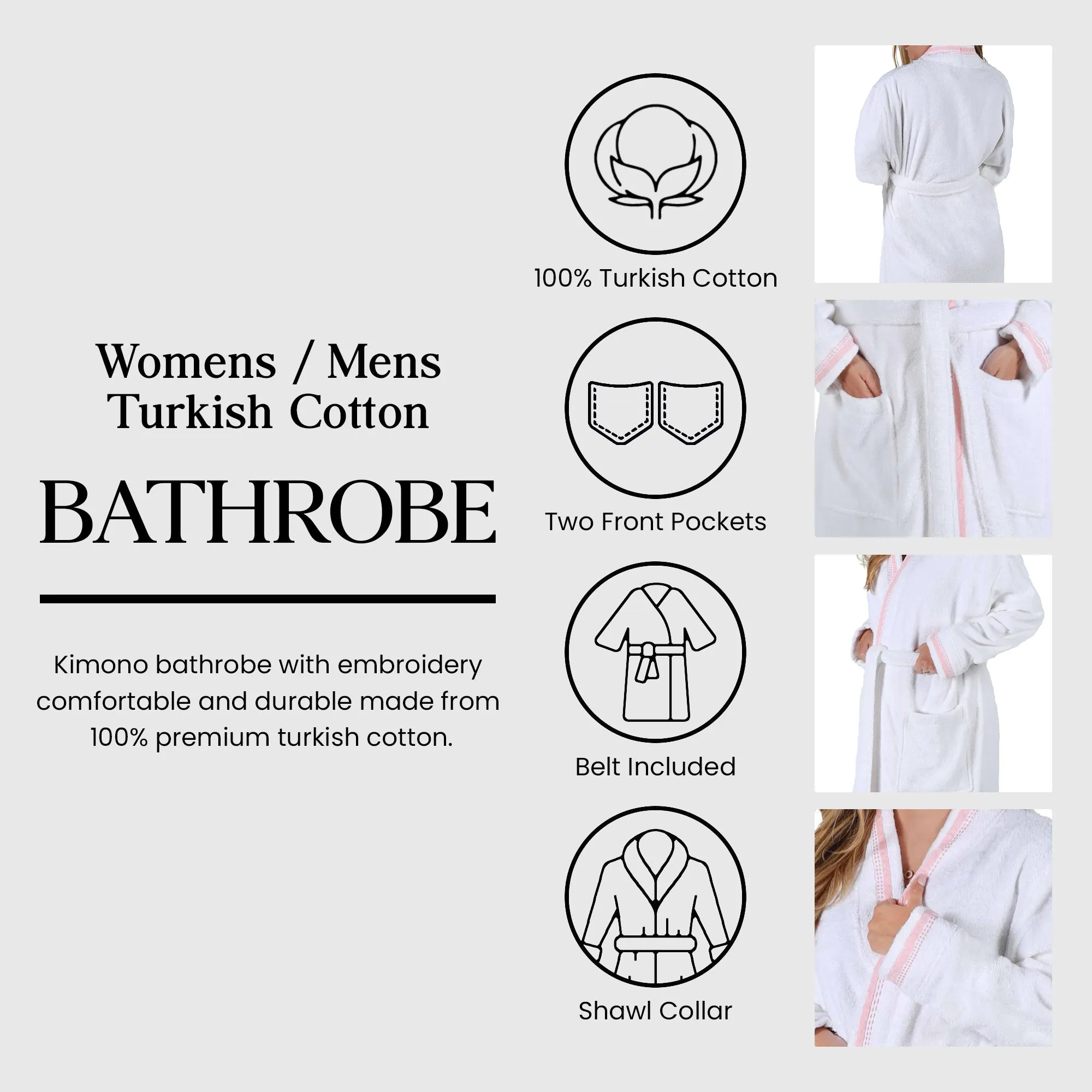 Tinsel Unisex Cotton Terry Kimono Bathrobe with Embroidery