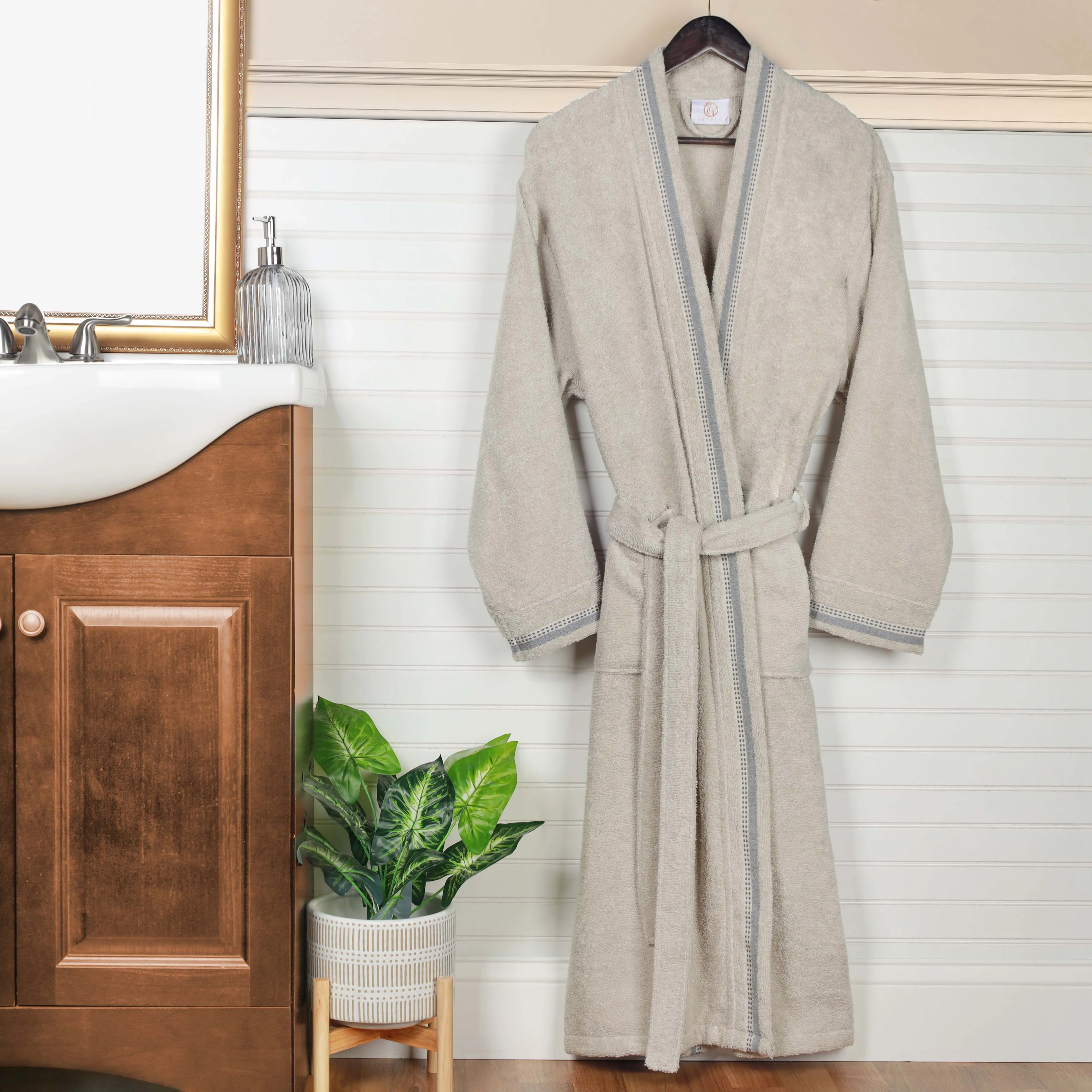 Tinsel Unisex Cotton Terry Kimono Bathrobe with Embroidery