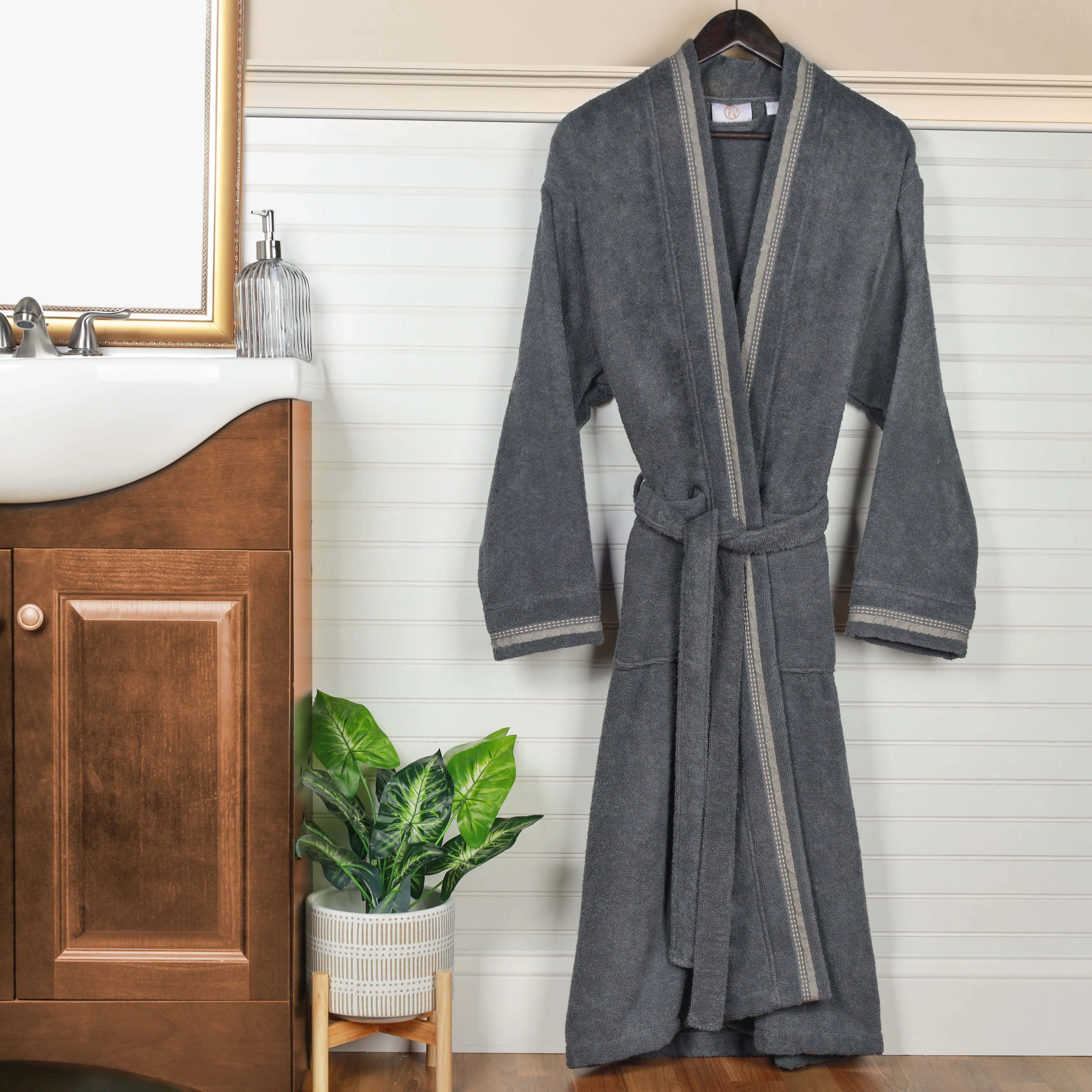 Tinsel Unisex Cotton Terry Kimono Bathrobe with Embroidery