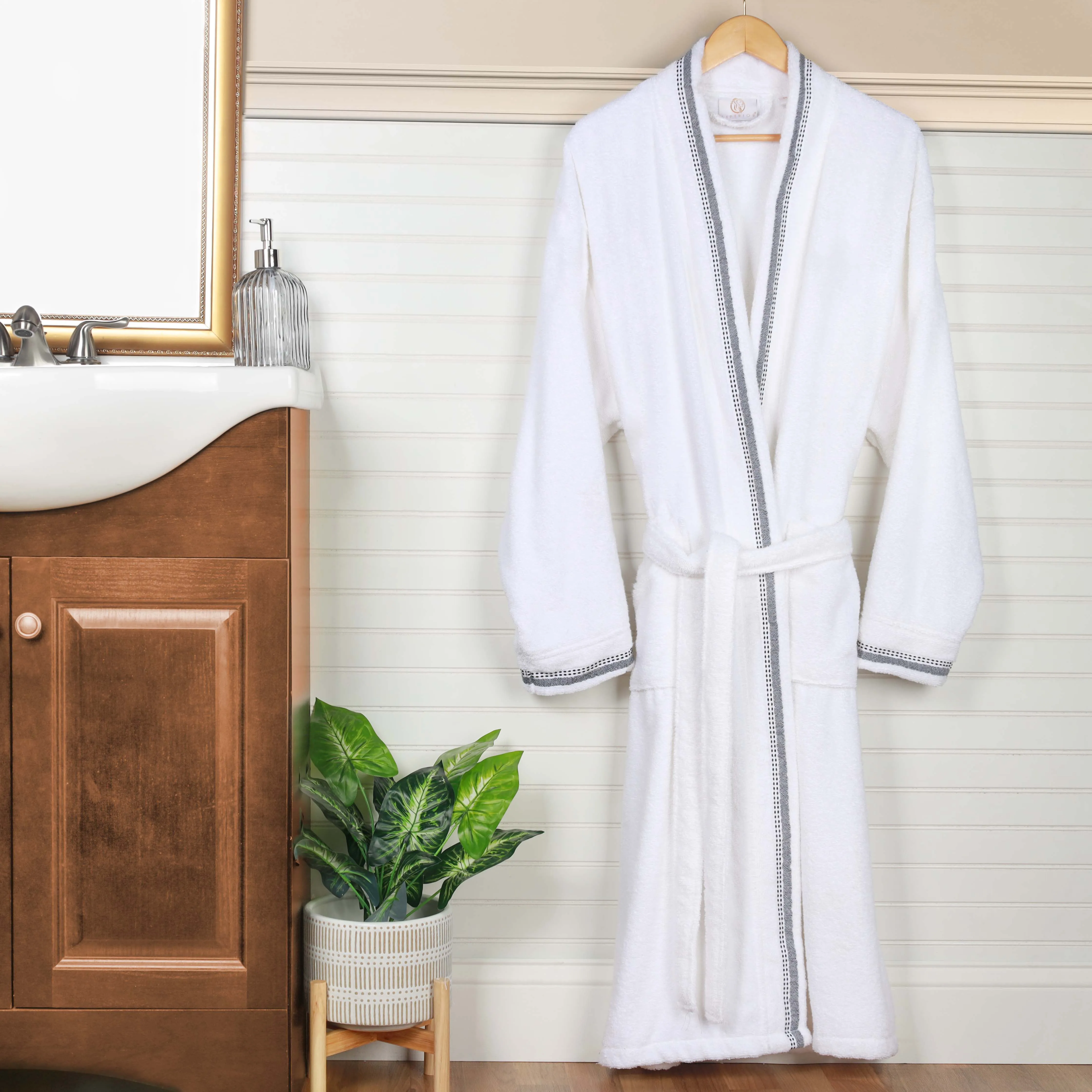 Tinsel Unisex Cotton Terry Kimono Bathrobe with Embroidery