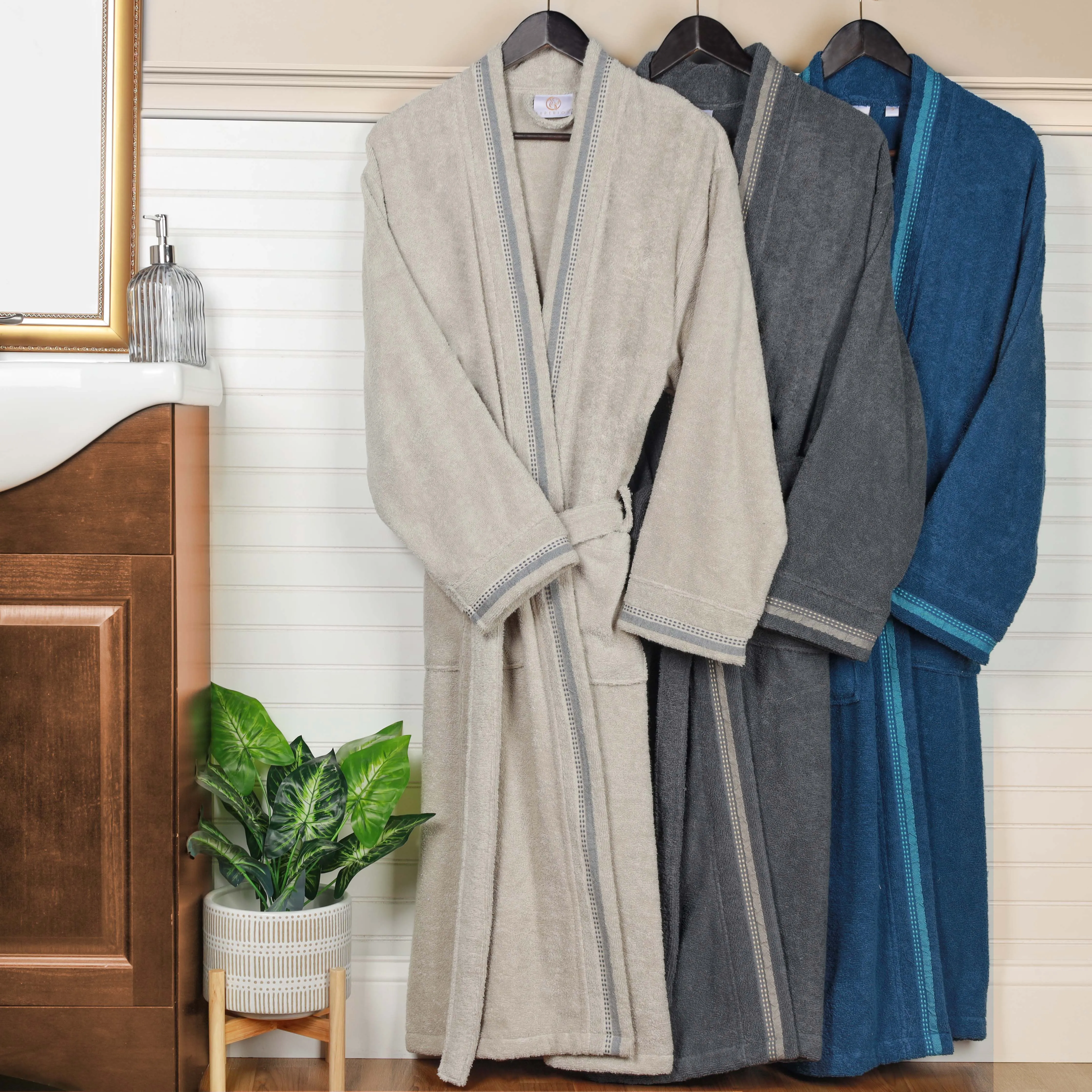 Tinsel Unisex Cotton Terry Kimono Bathrobe with Embroidery