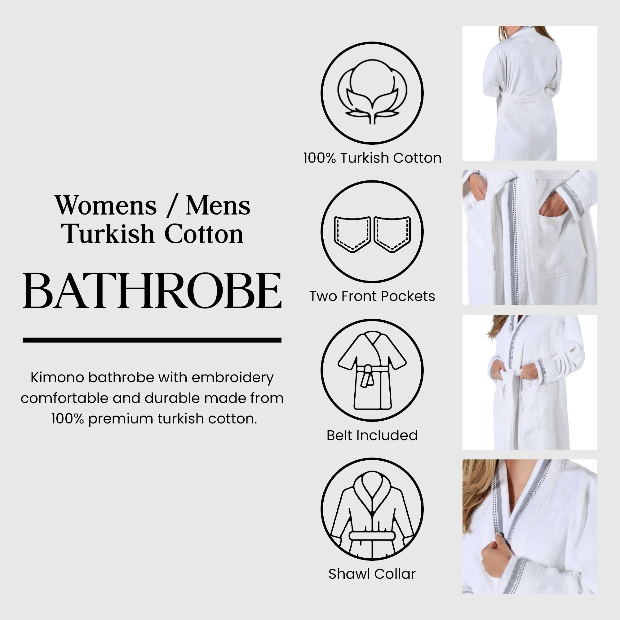 Tinsel Unisex Cotton Terry Kimono Bathrobe with Embroidery