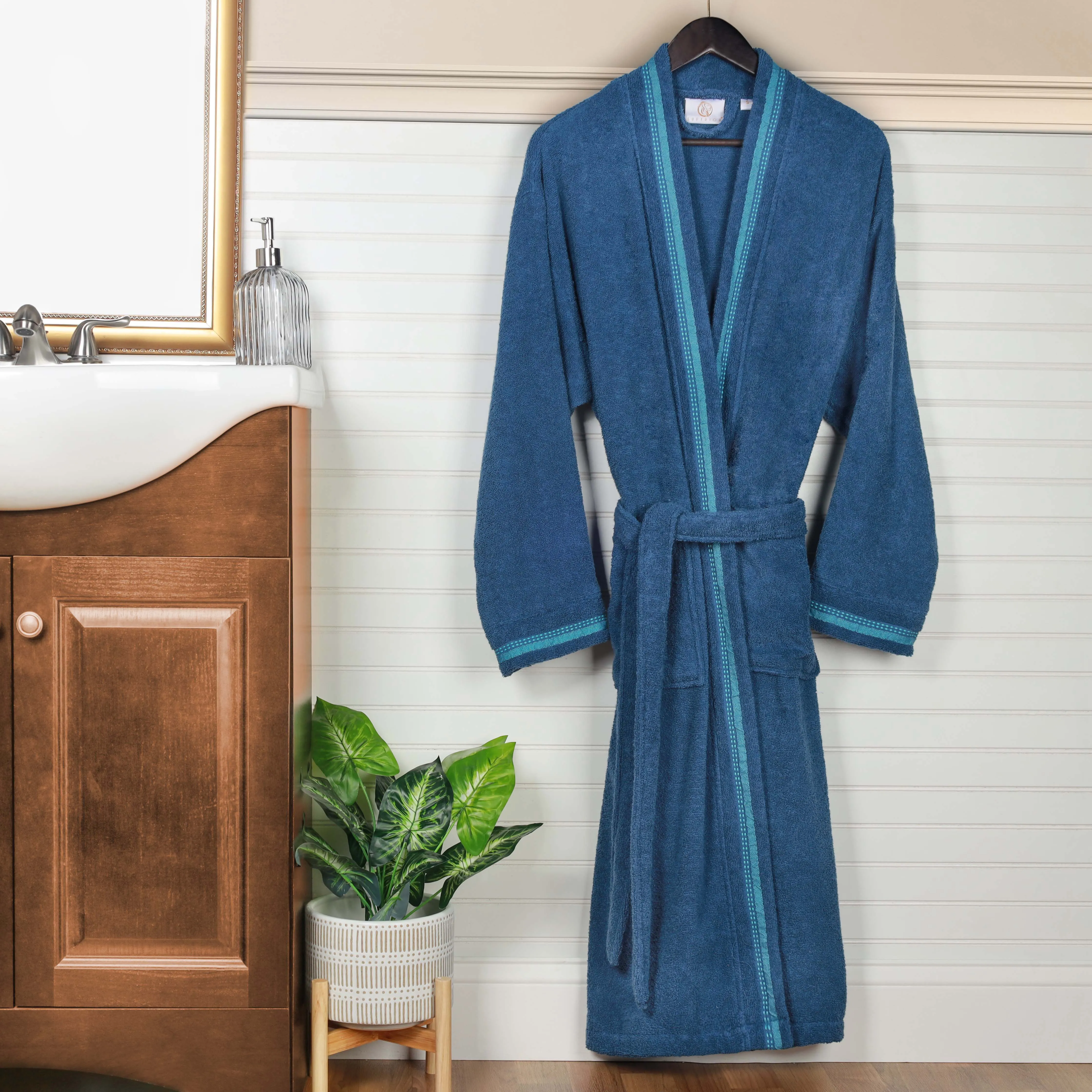 Tinsel Unisex Cotton Terry Kimono Bathrobe with Embroidery