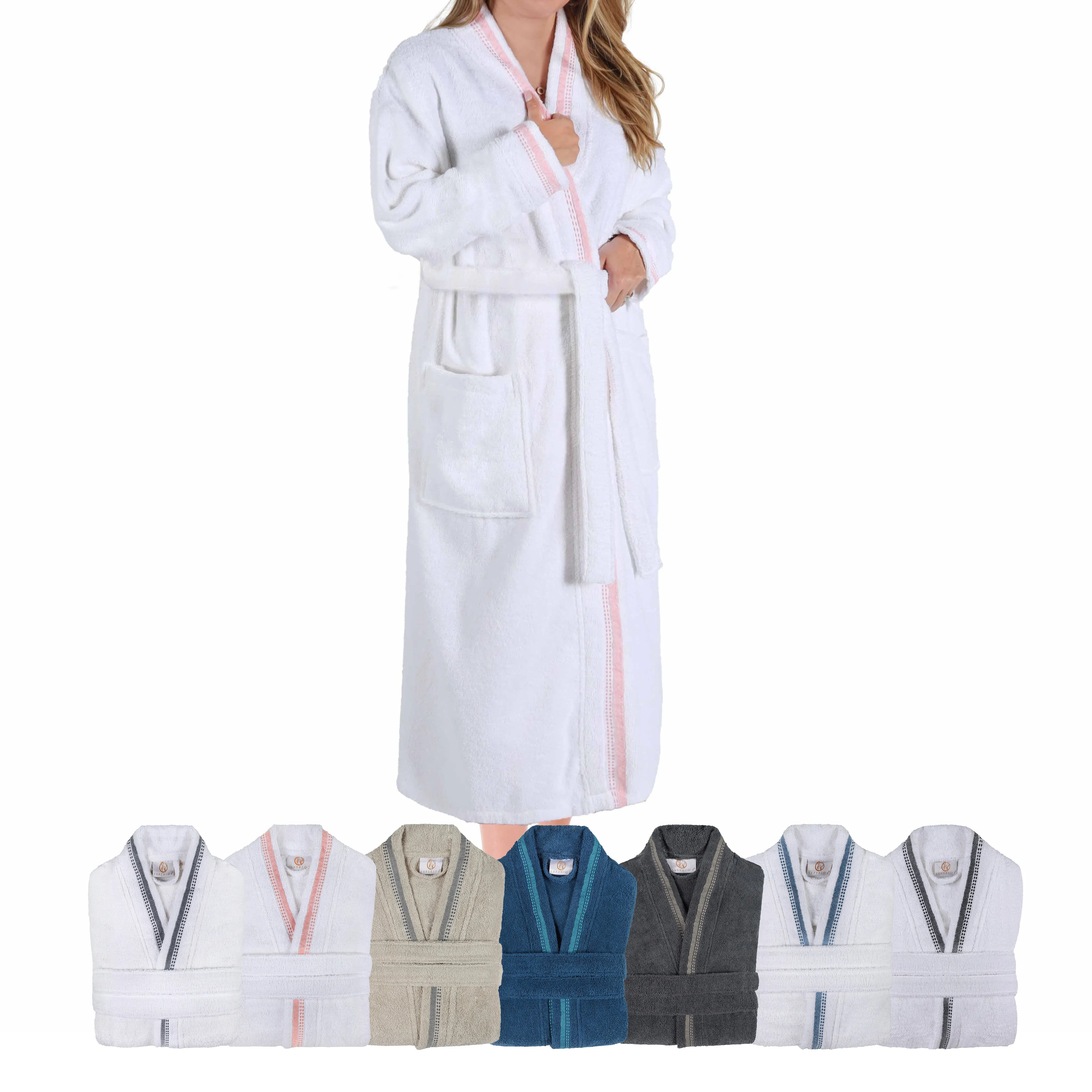 Tinsel Unisex Cotton Terry Kimono Bathrobe with Embroidery