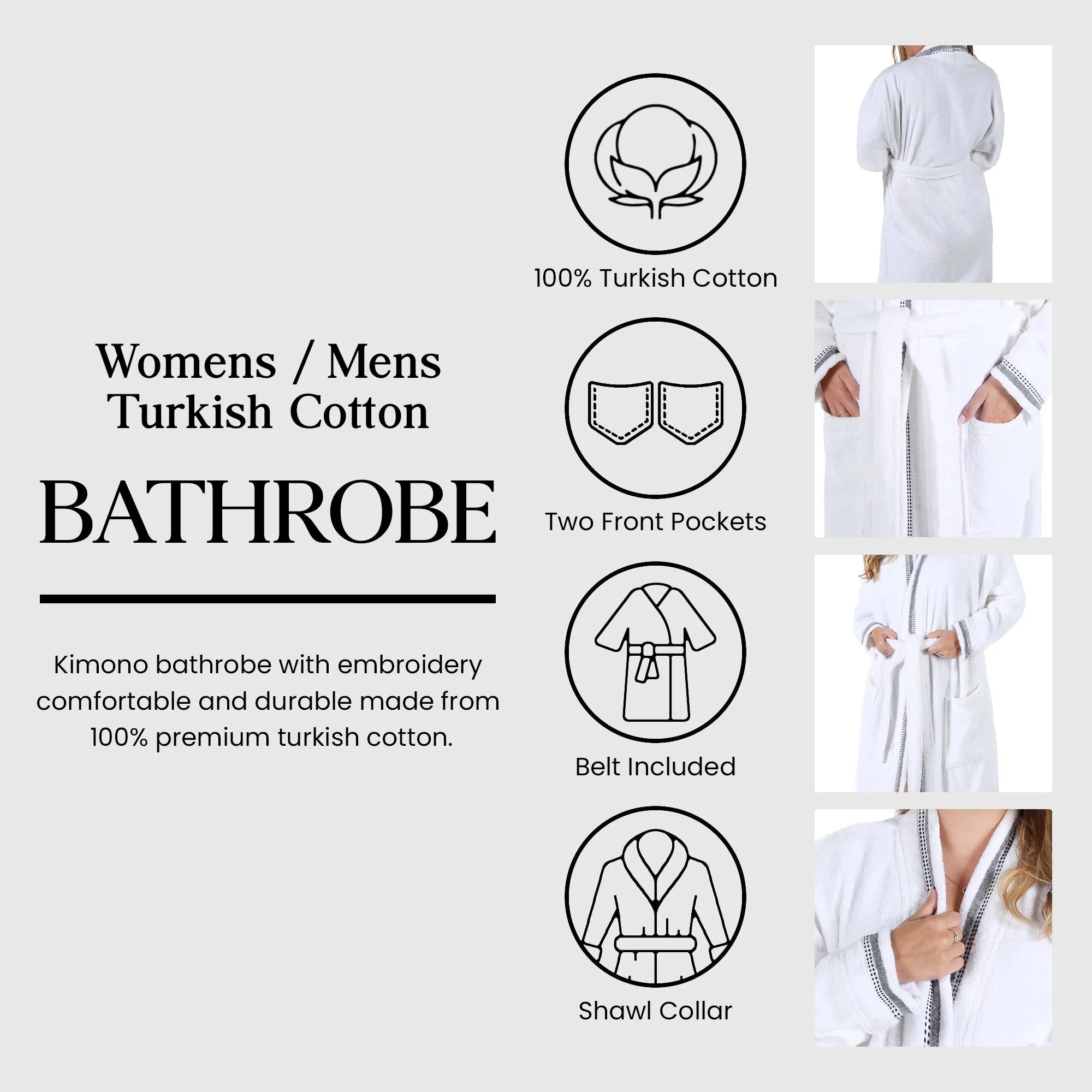 Tinsel Unisex Cotton Terry Kimono Bathrobe with Embroidery