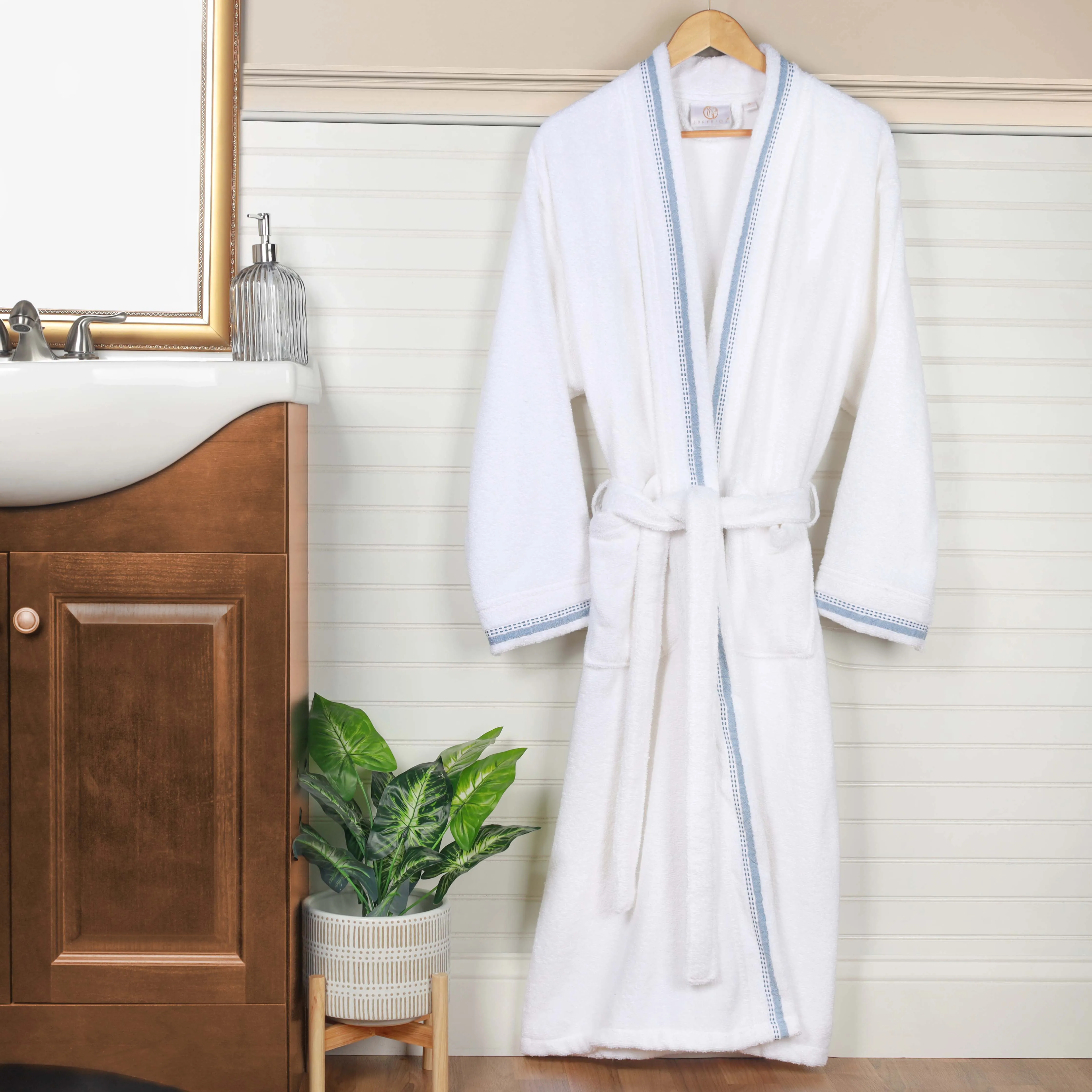 Tinsel Unisex Cotton Terry Kimono Bathrobe with Embroidery