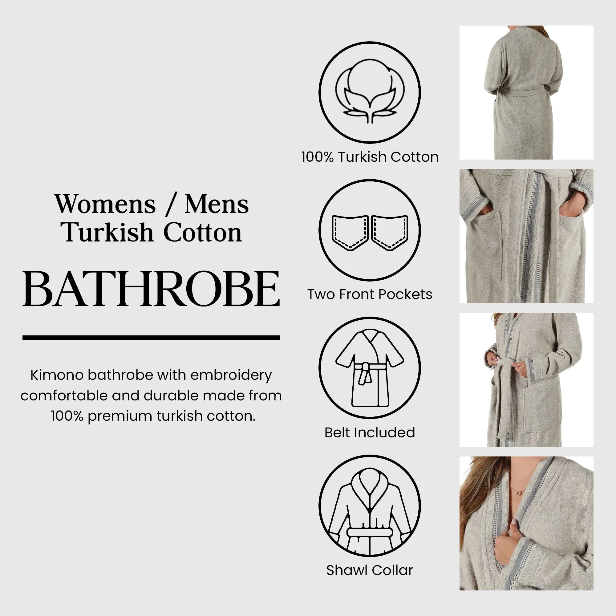 Tinsel Unisex Cotton Terry Kimono Bathrobe with Embroidery