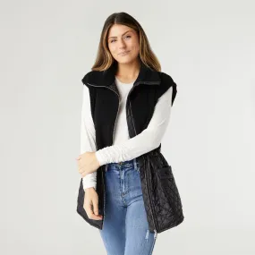 Tipper Mixed Sherpa Quilted Nylon Vest - Black - Final Sale