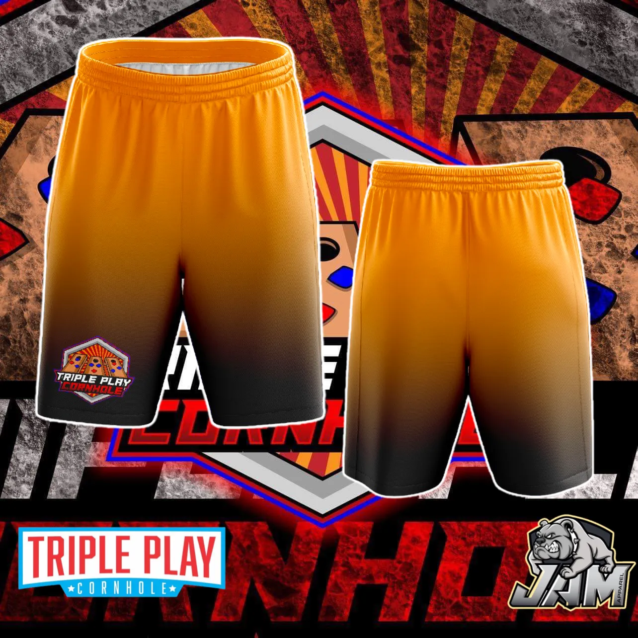 Triple Play Cornhole Golden Yellow Ombre’ Performance Drifit Shorts