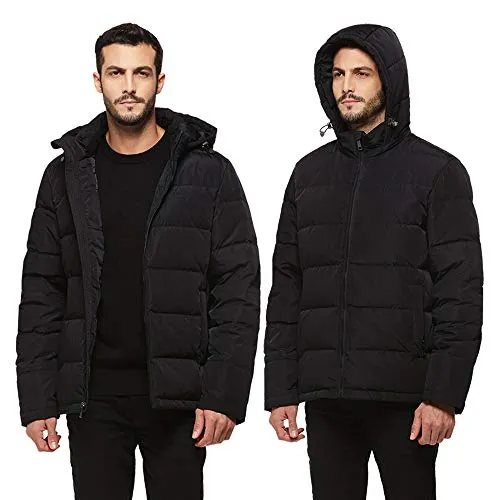 Universo Men's Heavy Duty Insulated Winter Down Parka Jacket Anorak Puffer Coat with Removable Hood(Black,L)