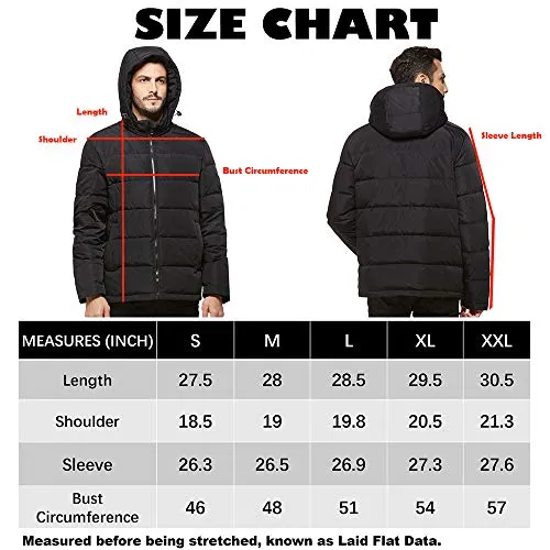 Universo Men's Heavy Duty Insulated Winter Down Parka Jacket Anorak Puffer Coat with Removable Hood(Black,L)