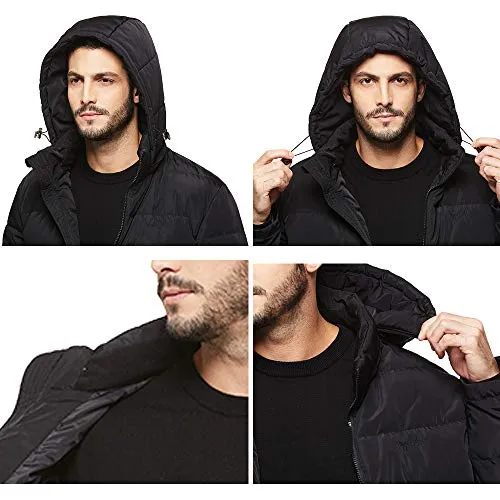 Universo Men's Heavy Duty Insulated Winter Down Parka Jacket Anorak Puffer Coat with Removable Hood(Black,L)