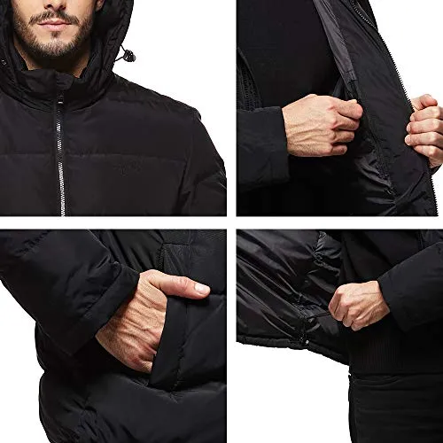 Universo Men's Heavy Duty Insulated Winter Down Parka Jacket Anorak Puffer Coat with Removable Hood(Black,L)