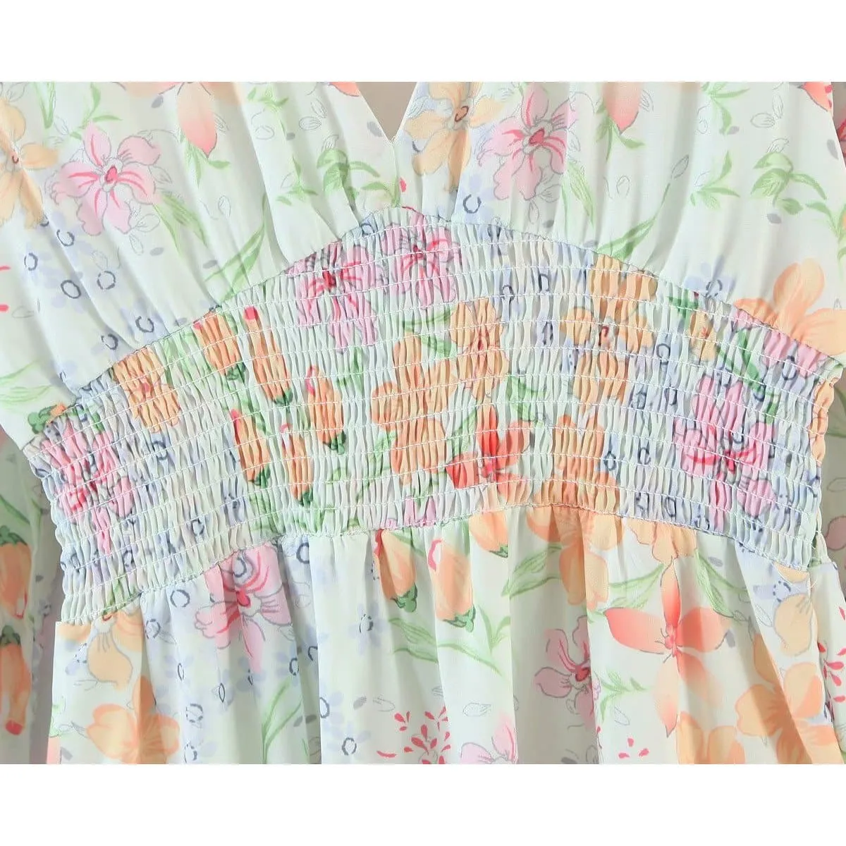 V-NECK FLORAL BOHO BEACH MINI DRESS