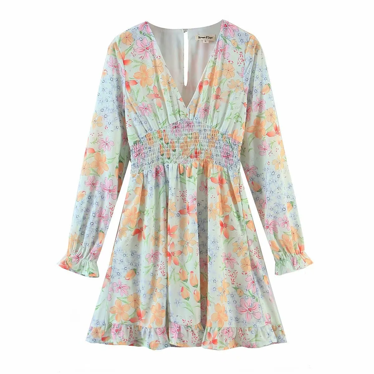 V-NECK FLORAL BOHO BEACH MINI DRESS