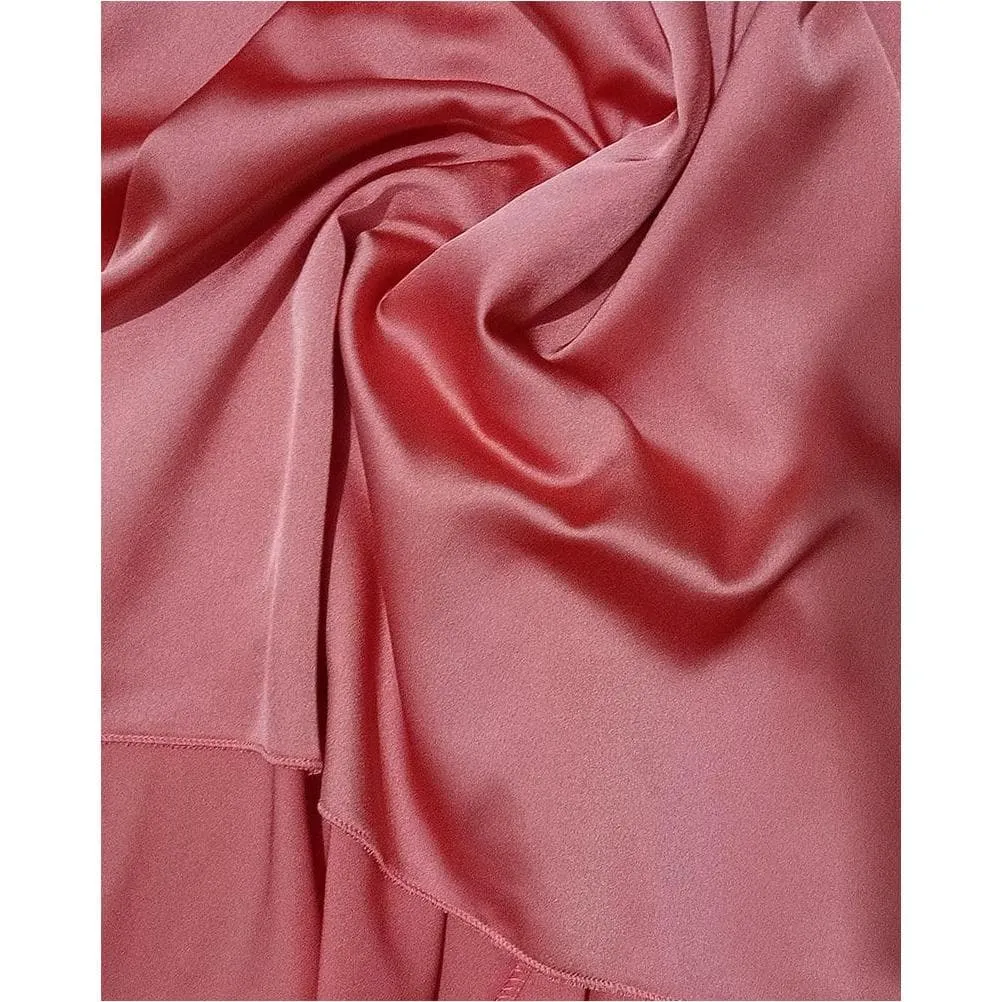 V NECK SATIN RUFFLED MAXI DRESS
