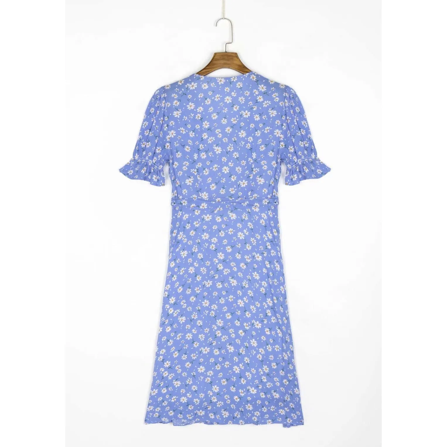 V-NECK VINTAGE FLARE SLEEVE MIDI DRESS