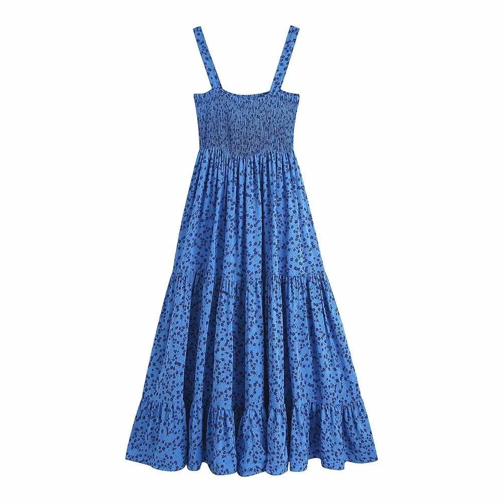 VINTAGE BACKLESS PATCHWORK POPLIN MIDI DRESS