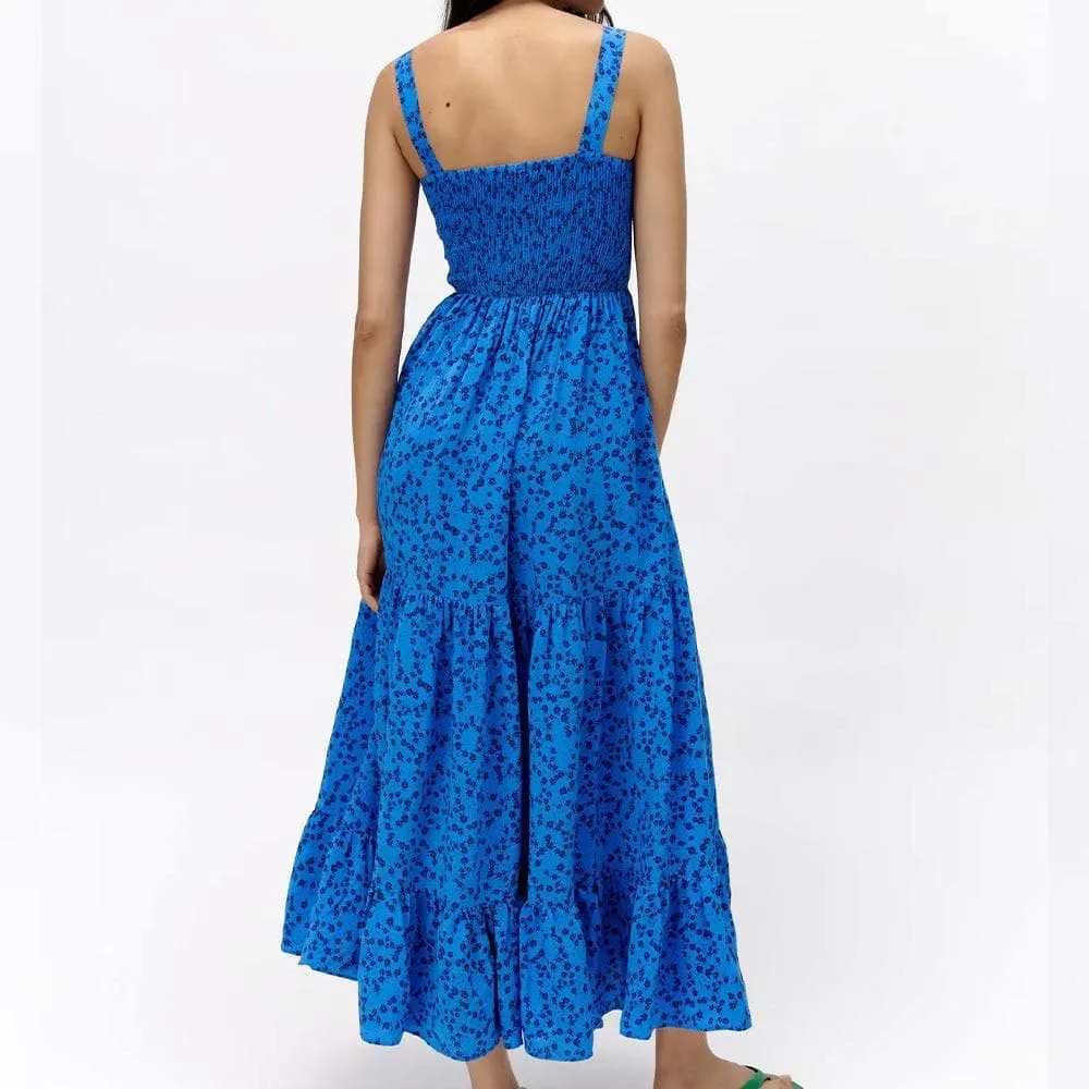 VINTAGE BACKLESS PATCHWORK POPLIN MIDI DRESS