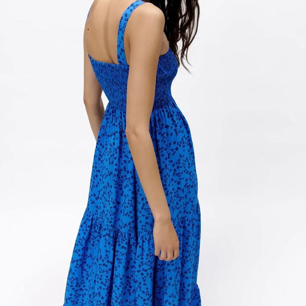 VINTAGE BACKLESS PATCHWORK POPLIN MIDI DRESS